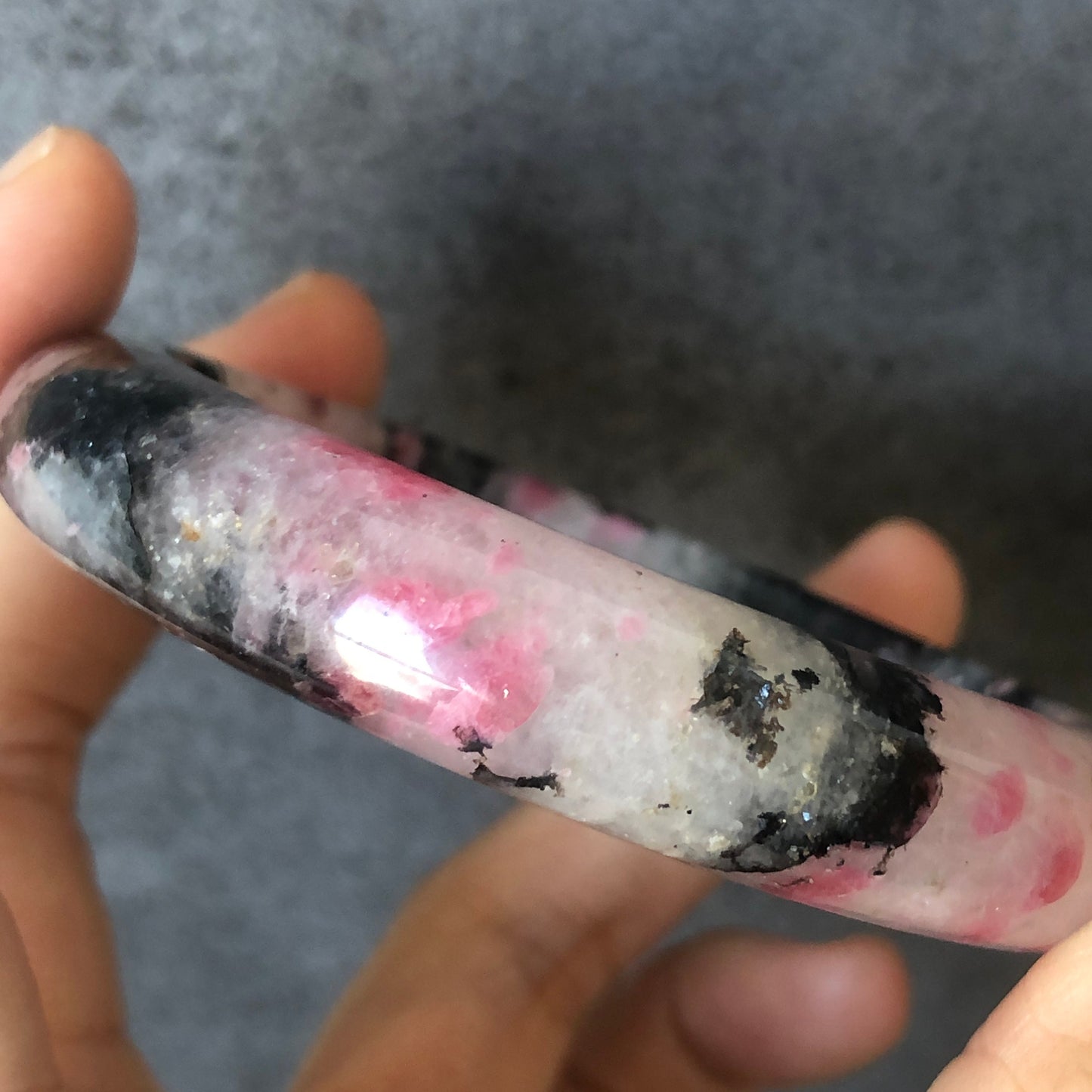 56.6mm Natural Rhodonite Stone Bangle | Milky Pink Plum Cherry Blossom Sakura Rain | Chinese Painting Danqing | Healing Crystal Bracelet