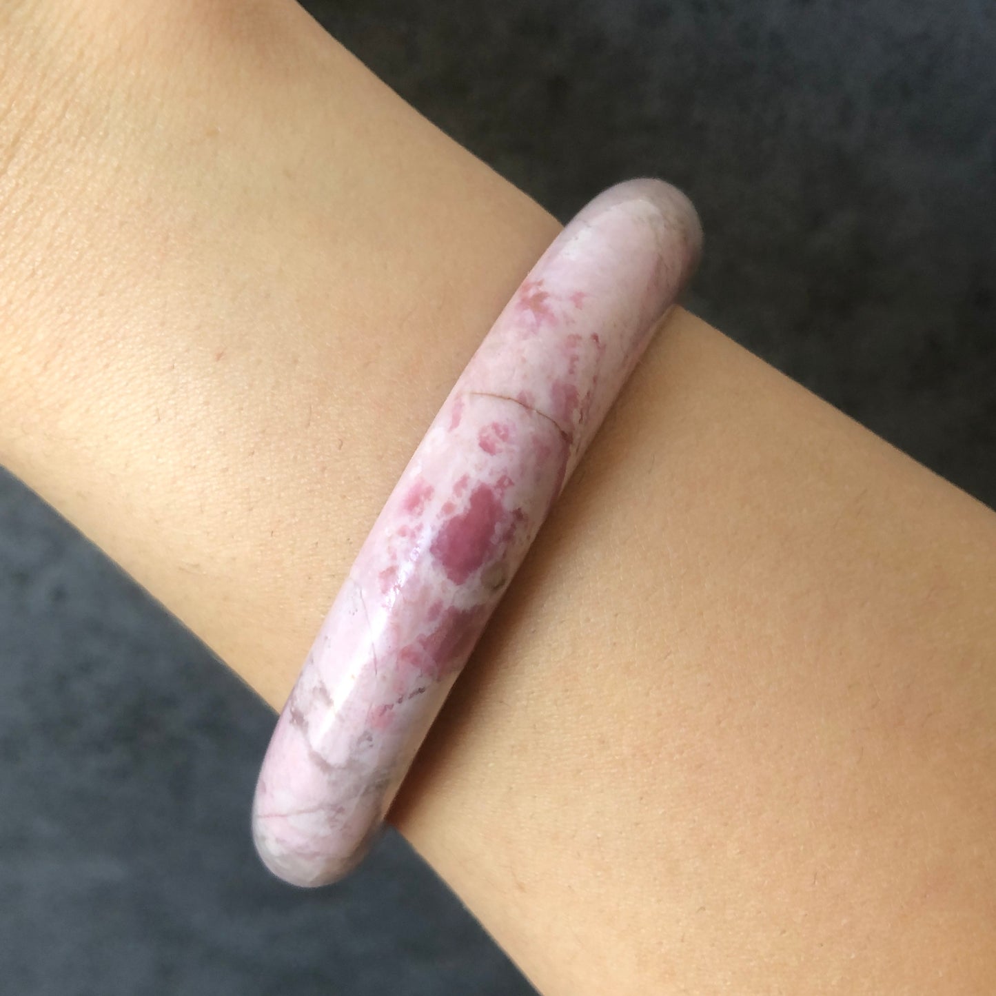 57.5mm Premium Natural Rhodonite Stone Bangle Bracelet | Strawberry Yogurt | Milky Pink Crystal Gemstone Bangle | Raw Healing Stone for Her