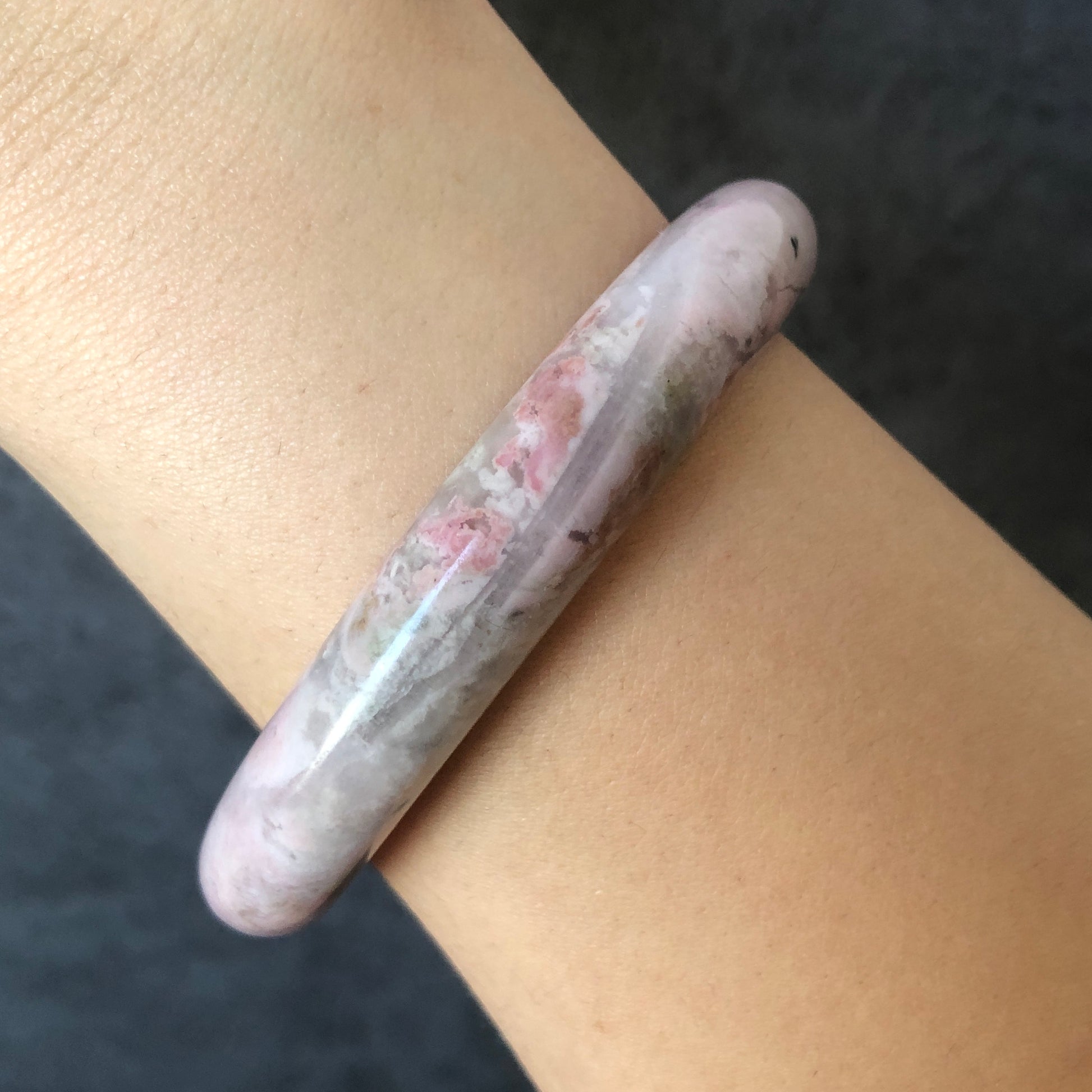 57.5mm Premium Natural Rhodonite Stone Bangle Bracelet | Strawberry Yogurt | Milky Pink Crystal Gemstone Bangle | Raw Healing Stone for Her