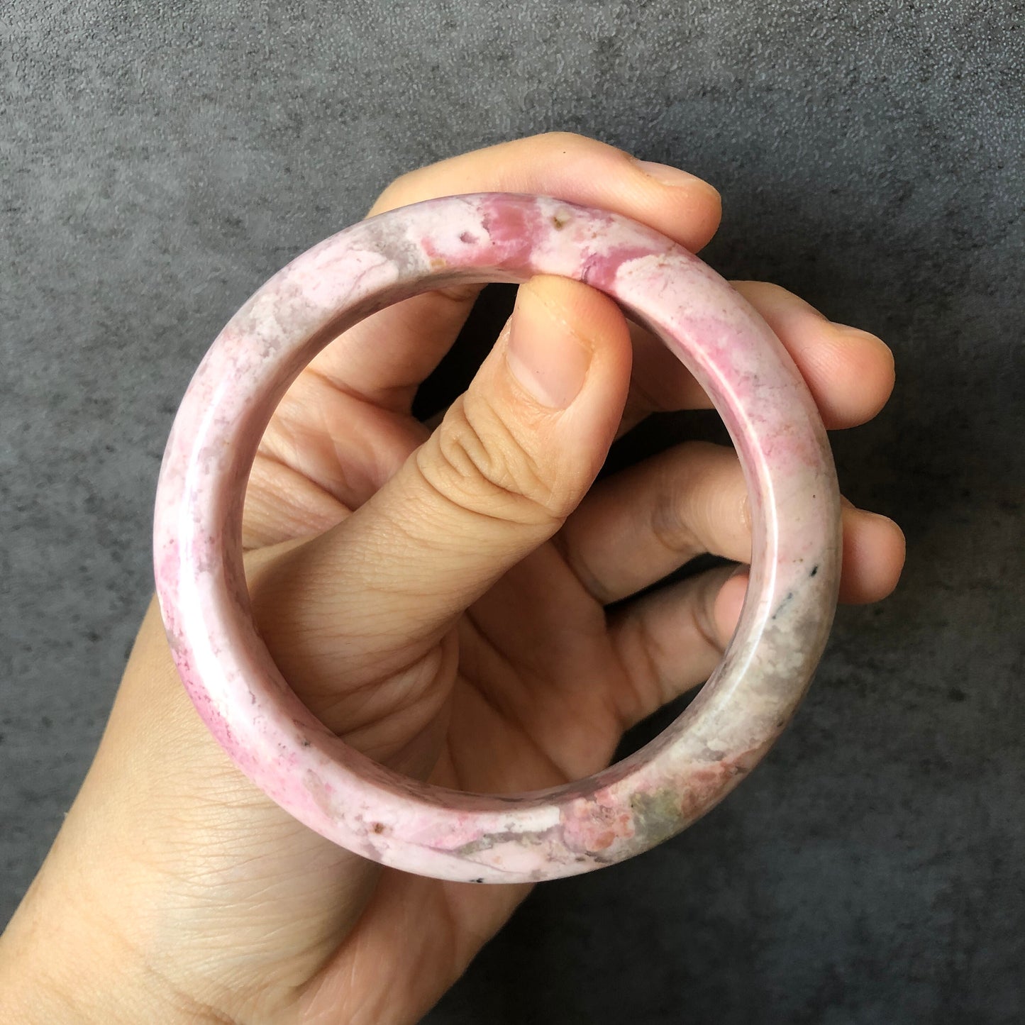 57.5mm Premium Natural Rhodonite Stone Bangle Bracelet | Strawberry Yogurt | Milky Pink Crystal Gemstone Bangle | Raw Healing Stone for Her