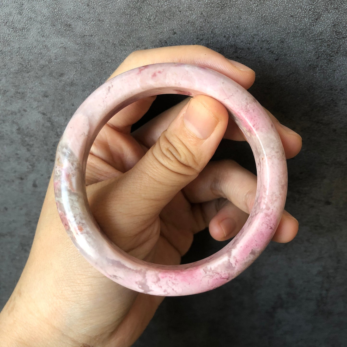 57.5mm Premium Natural Rhodonite Stone Bangle Bracelet | Strawberry Yogurt | Milky Pink Crystal Gemstone Bangle | Raw Healing Stone for Her