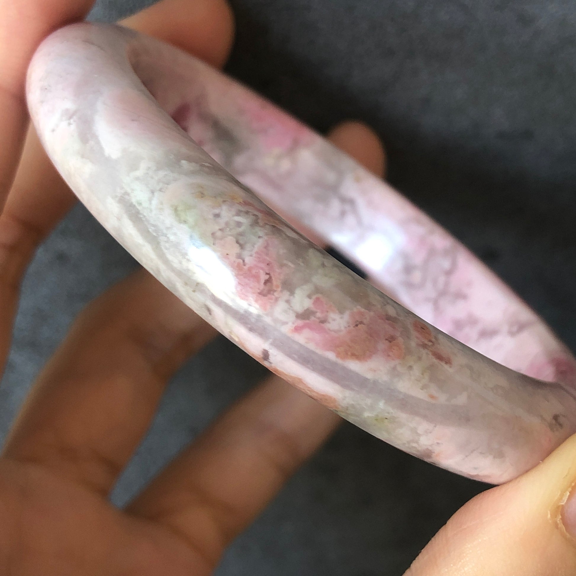 57.5mm Premium Natural Rhodonite Stone Bangle Bracelet | Strawberry Yogurt | Milky Pink Crystal Gemstone Bangle | Raw Healing Stone for Her