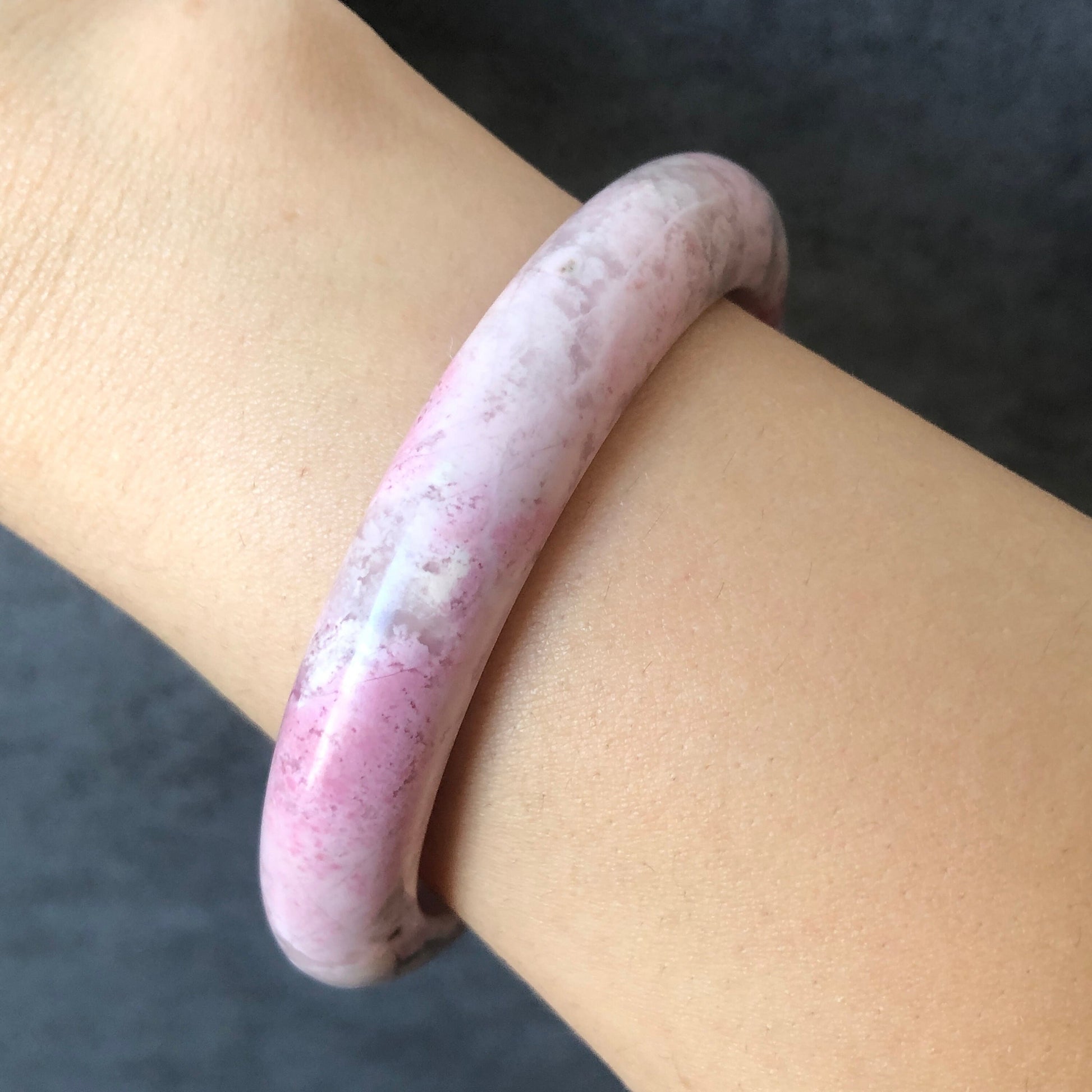 57.5mm Premium Natural Rhodonite Stone Bangle Bracelet | Strawberry Yogurt | Milky Pink Crystal Gemstone Bangle | Raw Healing Stone for Her