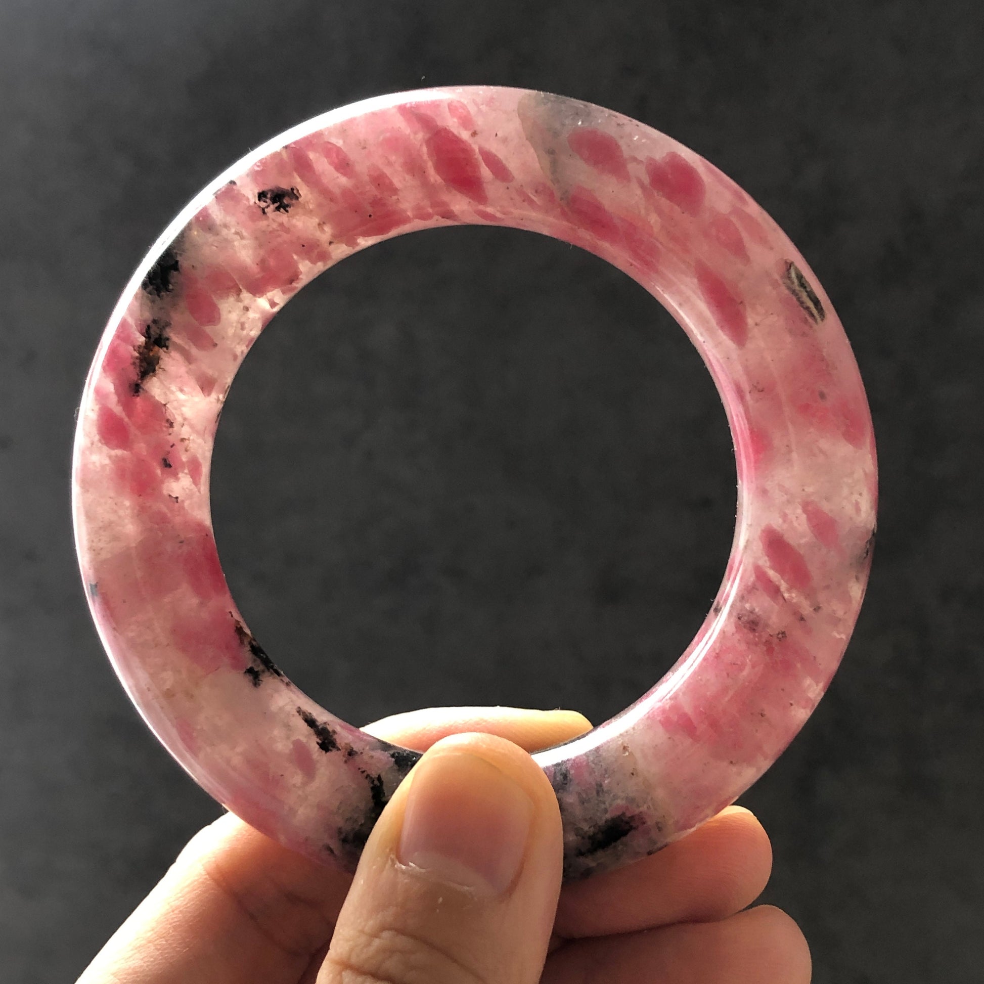 54.8mm Natural Rhodonite Stone Bangle Bracelet | Cherry Plum Blossom Sakura Rain | Chinese Danqing | Crystal Gemstone Bangle Gift for her