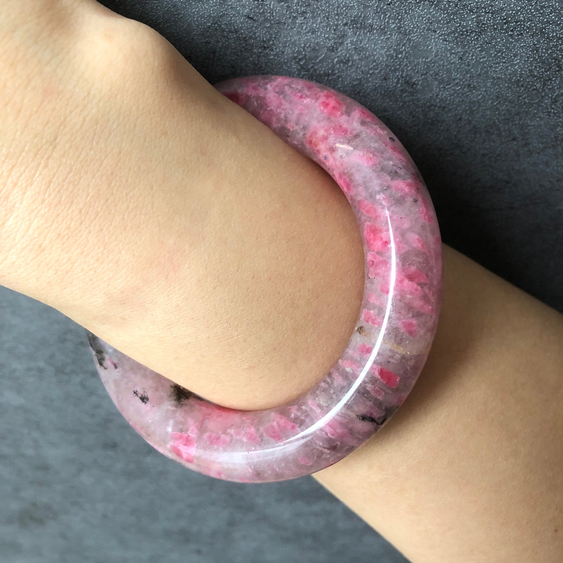 54.8mm Natural Rhodonite Stone Bangle Bracelet | Cherry Plum Blossom Sakura Rain | Chinese Danqing | Crystal Gemstone Bangle Gift for her