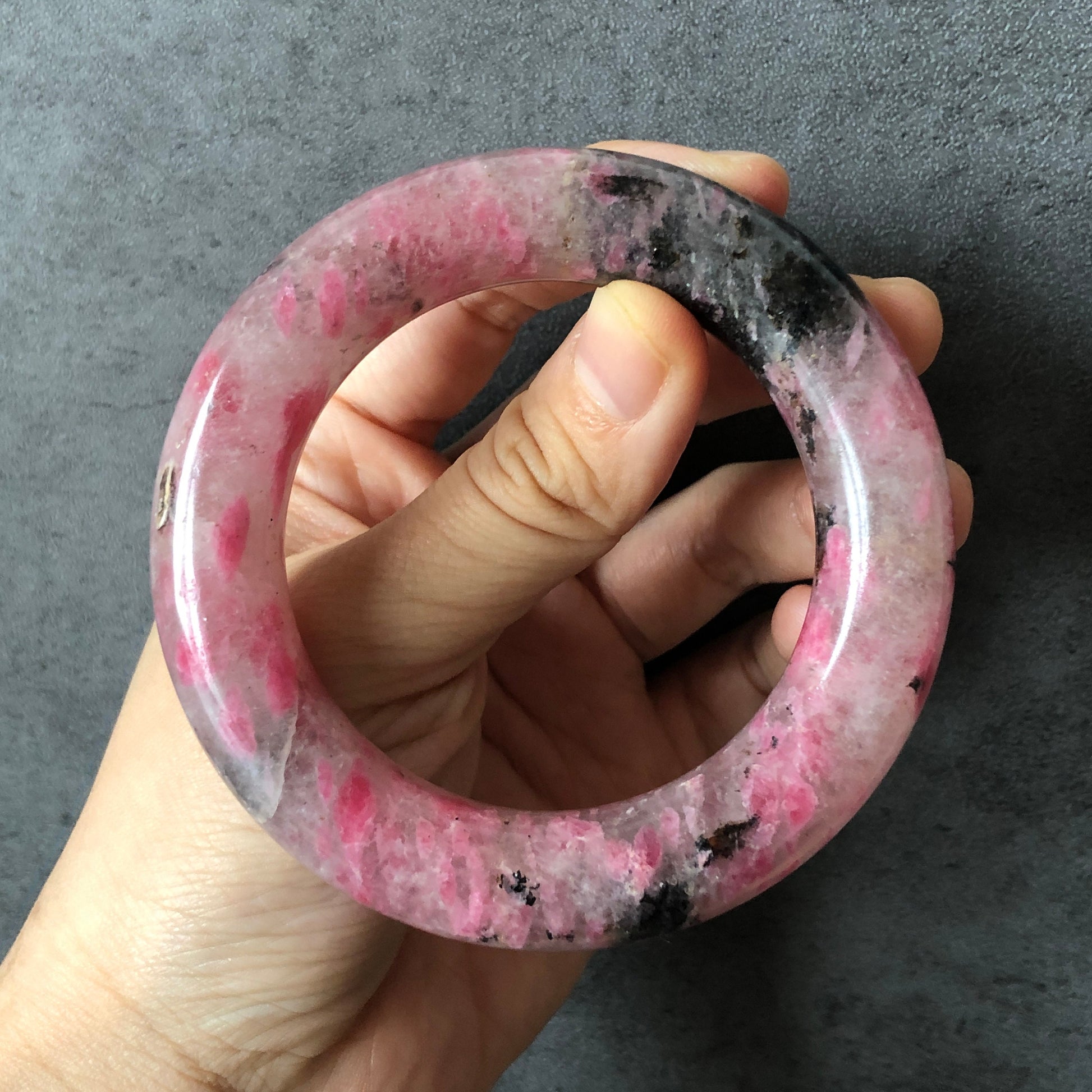 54.8mm Natural Rhodonite Stone Bangle Bracelet | Cherry Plum Blossom Sakura Rain | Chinese Danqing | Crystal Gemstone Bangle Gift for her