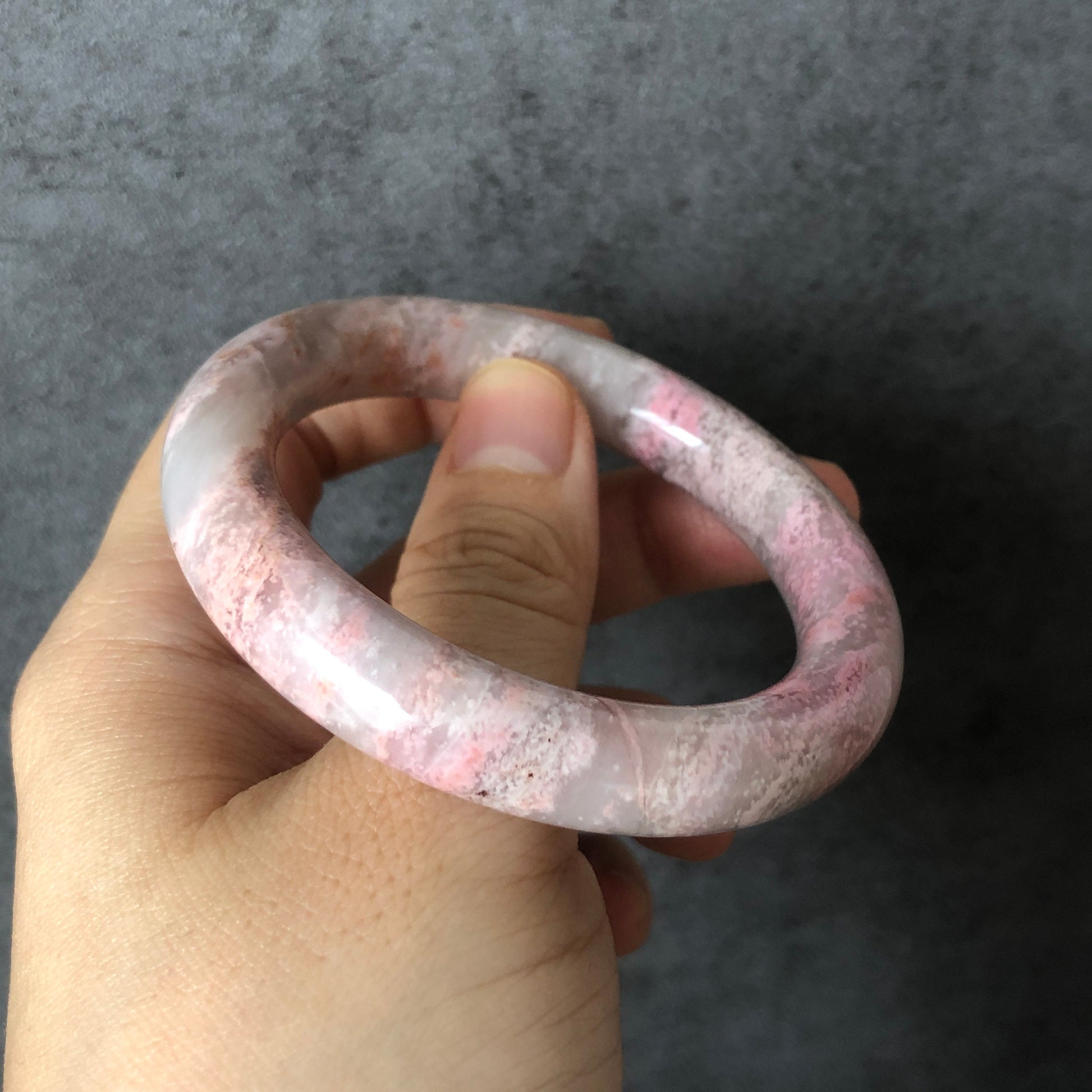 51.8mm High quality Natural Rhodonite Stone Bangle Bracelet | Pink Lace | Sakura Rain | Crystal Gemstone Bangle | Healing Stone Gift for Her