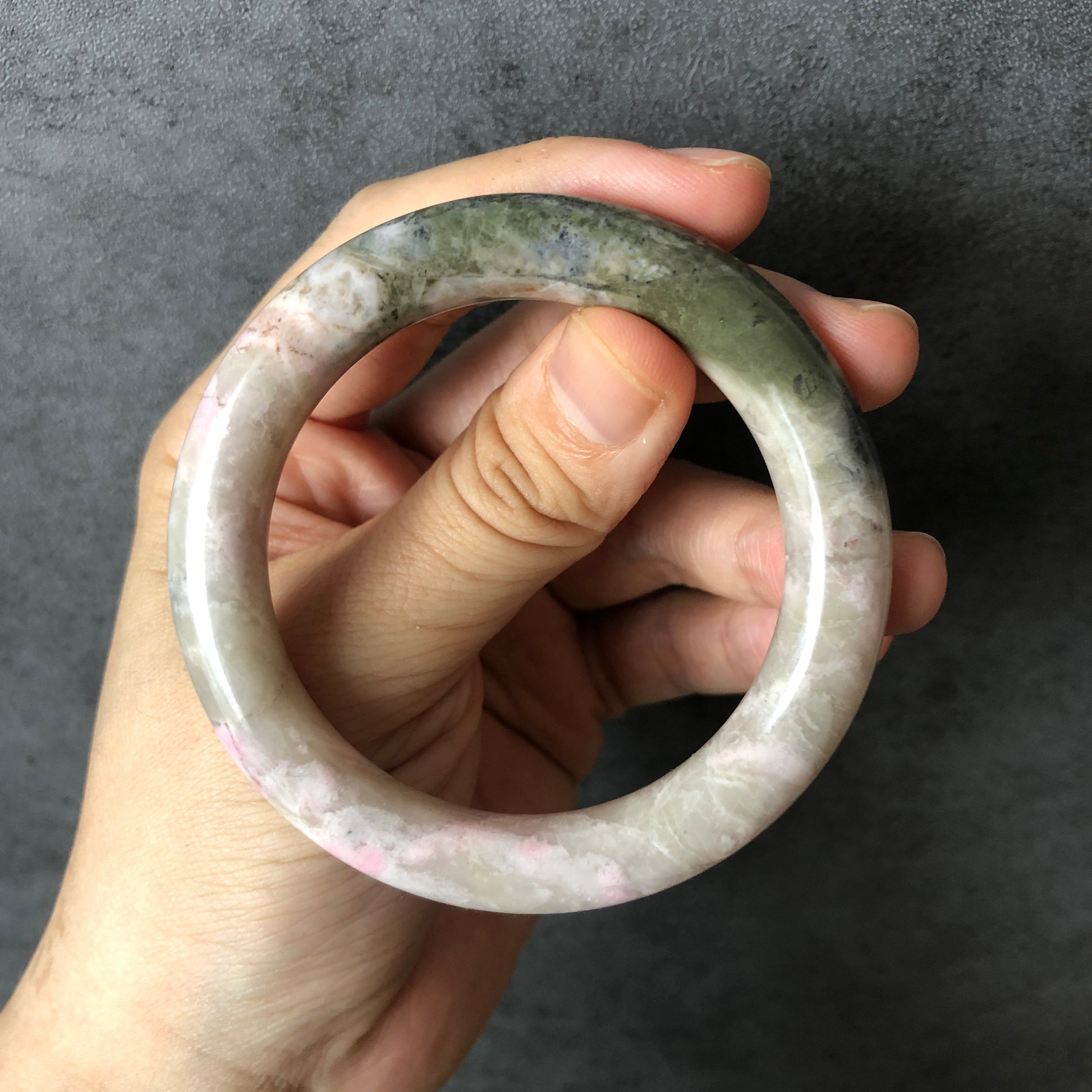 51.2mm Natural Rhodonite Stone Bangle | Fairy in forest | Pink & Green | Crystal Bangle Gemstone Bracelet | Healing Stone Gift for her, small size bangle, kid bangle, green raw stone bangle, white stone bangle for women, vintage style antique bangle