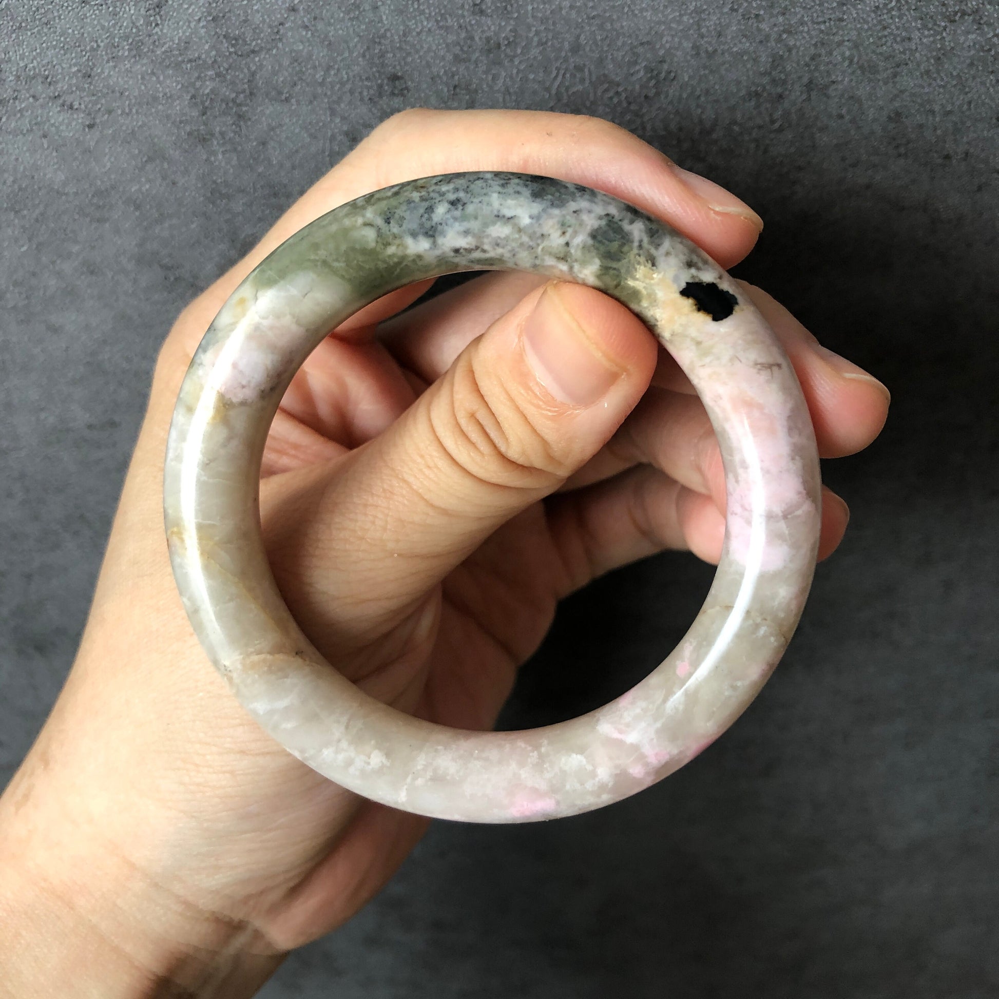 51.2mm Natural Rhodonite Stone Bangle | Fairy in forest | Pink & Green | Crystal Bangle Gemstone Bracelet | Healing Stone Gift for her, small size bangle, kid bangle, green raw stone bangle, white stone bangle for women, vintage style antique bangle