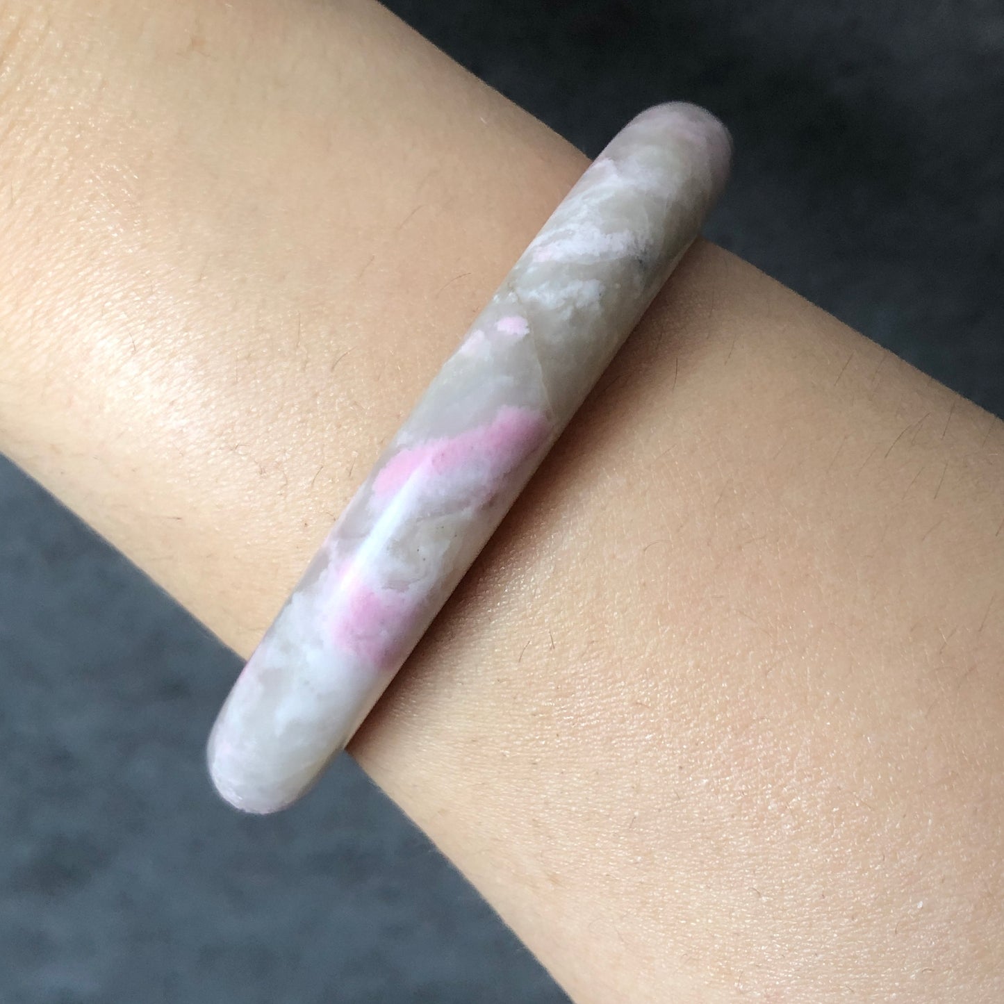 51.2mm Natural Rhodonite Stone Bangle | Fairy in forest | Pink & Green | Crystal Bangle Gemstone Bracelet | Healing Stone Gift for her, small size bangle, kid bangle, green raw stone bangle, white stone bangle for women, vintage style antique bangle