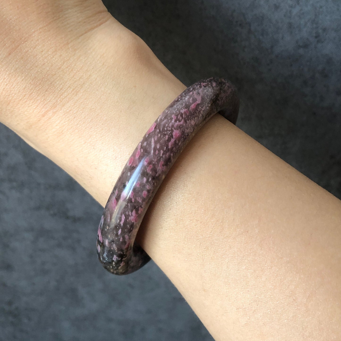 55.3mm Ultra-rare Natural Rhodonite Bangle | Black Night Sakura Rain Cherry Blossom | Stone Bracelet Crystal Gemstone Bangle | Healing Stone