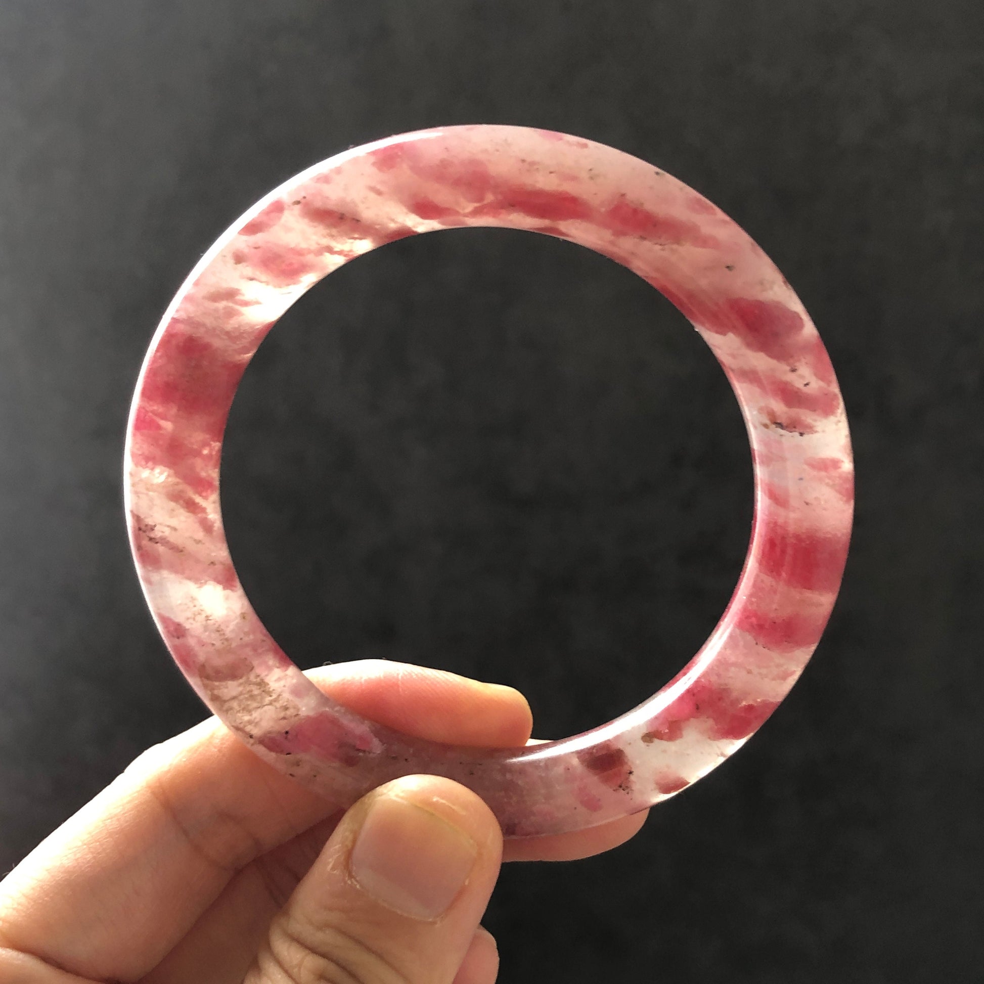 56.6mm Natural Icy Rhodonite Bangle | The Dawn | Plum Blossom Cherry Blossom | Stone Bracelet Crystal Bangle | Healing Stone Gift for her