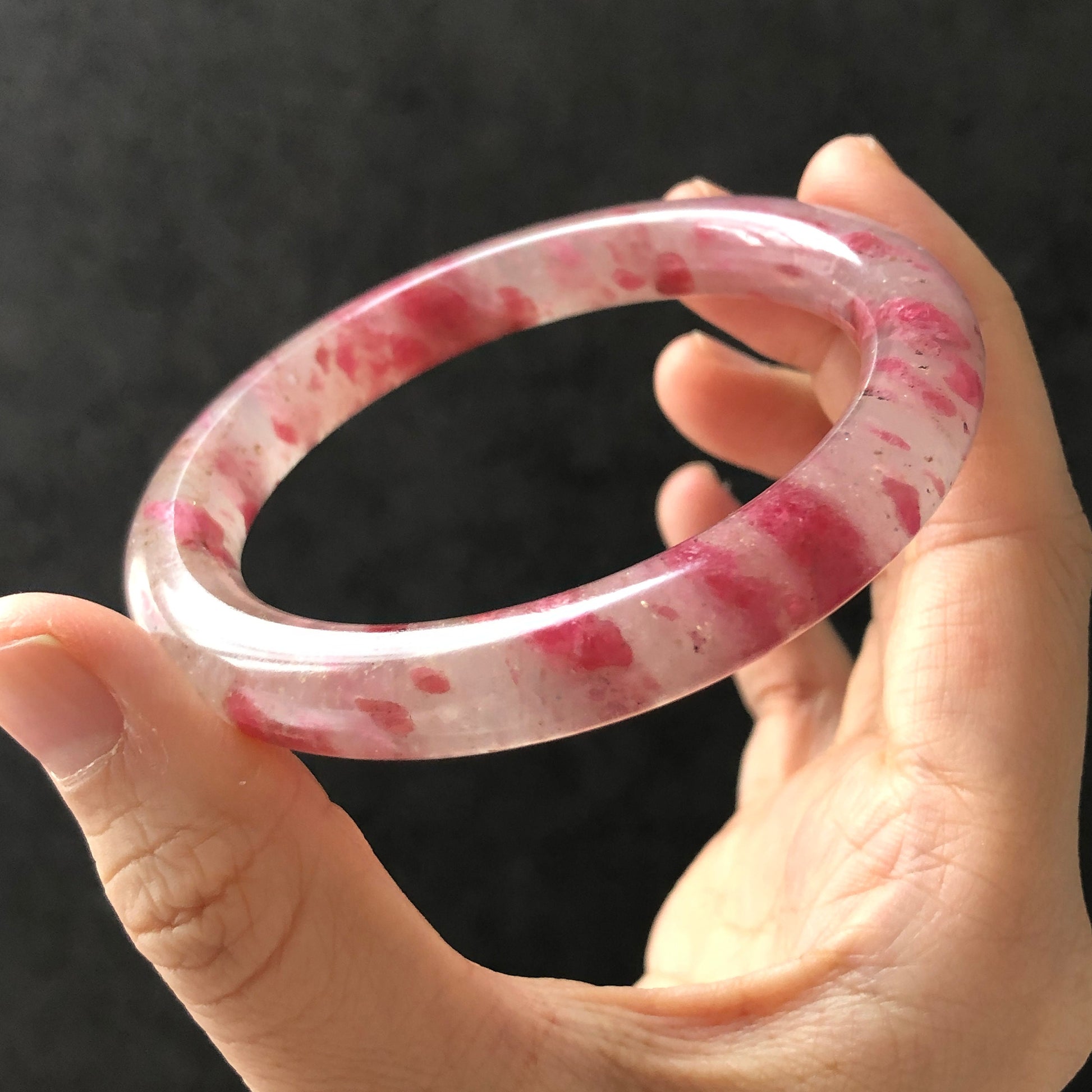 56.6mm Natural Icy Rhodonite Bangle | The Dawn | Plum Blossom Cherry Blossom | Stone Bracelet Crystal Bangle | Healing Stone Gift for her