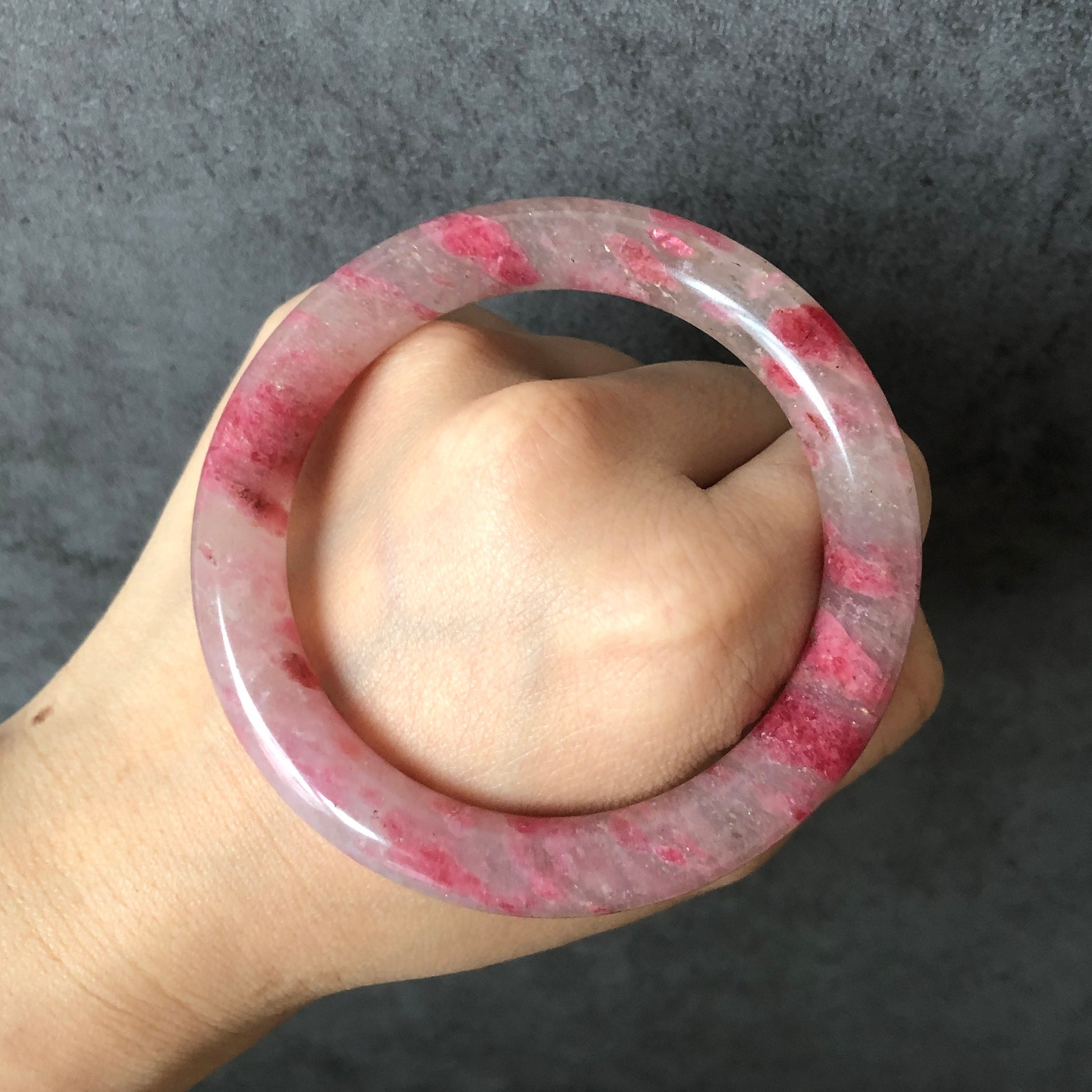 56.6mm Natural Icy Rhodonite Bangle | The Dawn | Plum Blossom Cherry Blossom | Stone Bracelet Crystal Bangle | Healing Stone Gift for her