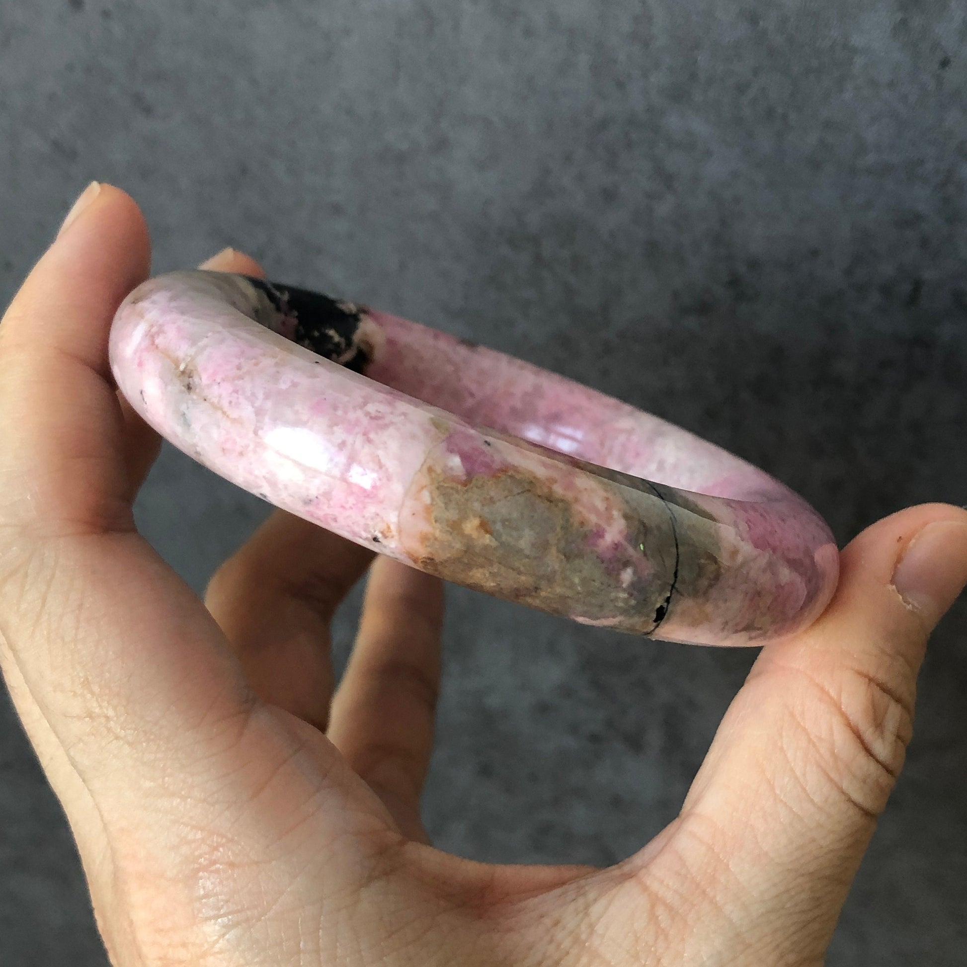 54.3mm Natural Rhodonite Bangle Bracelet | Pink Little Flowers | Untreated Crystal Gemstone Bangle | Healing Stone Bracelet | Gift for her