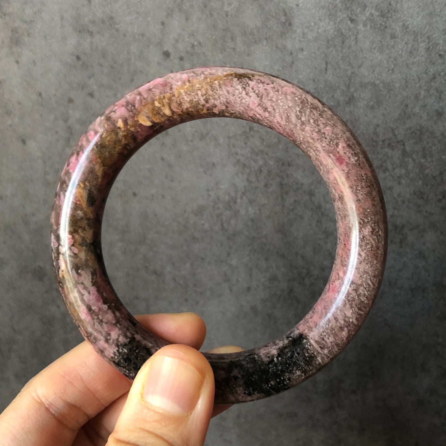 55.3mm Ultra-rare Natural Rhodonite Bangle | Black Night Sakura Rain Cherry Blossom | Stone Bracelet Crystal Gemstone Bangle | Healing Stone