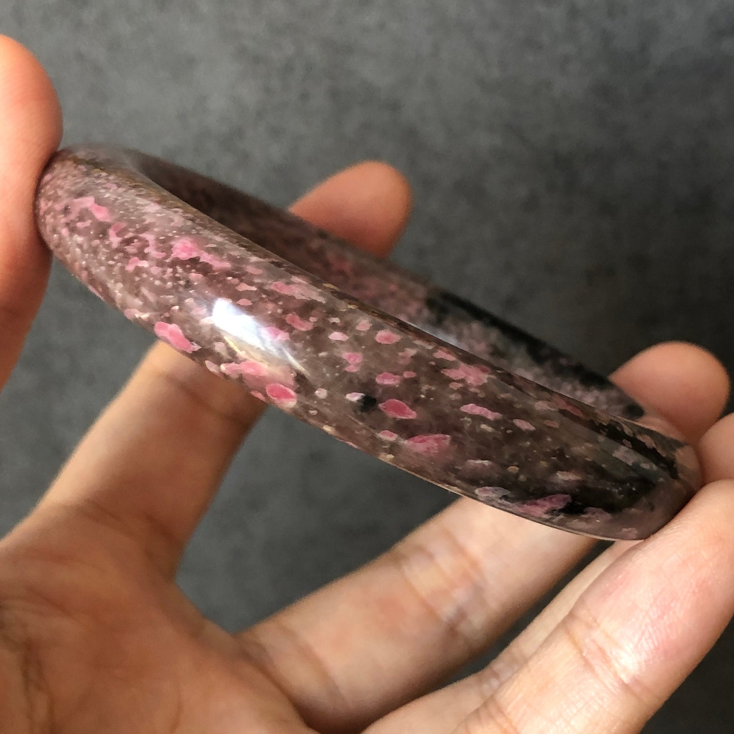 55.3mm Ultra-rare Natural Rhodonite Bangle | Black Night Sakura Rain Cherry Blossom | Stone Bracelet Crystal Gemstone Bangle | Healing Stone