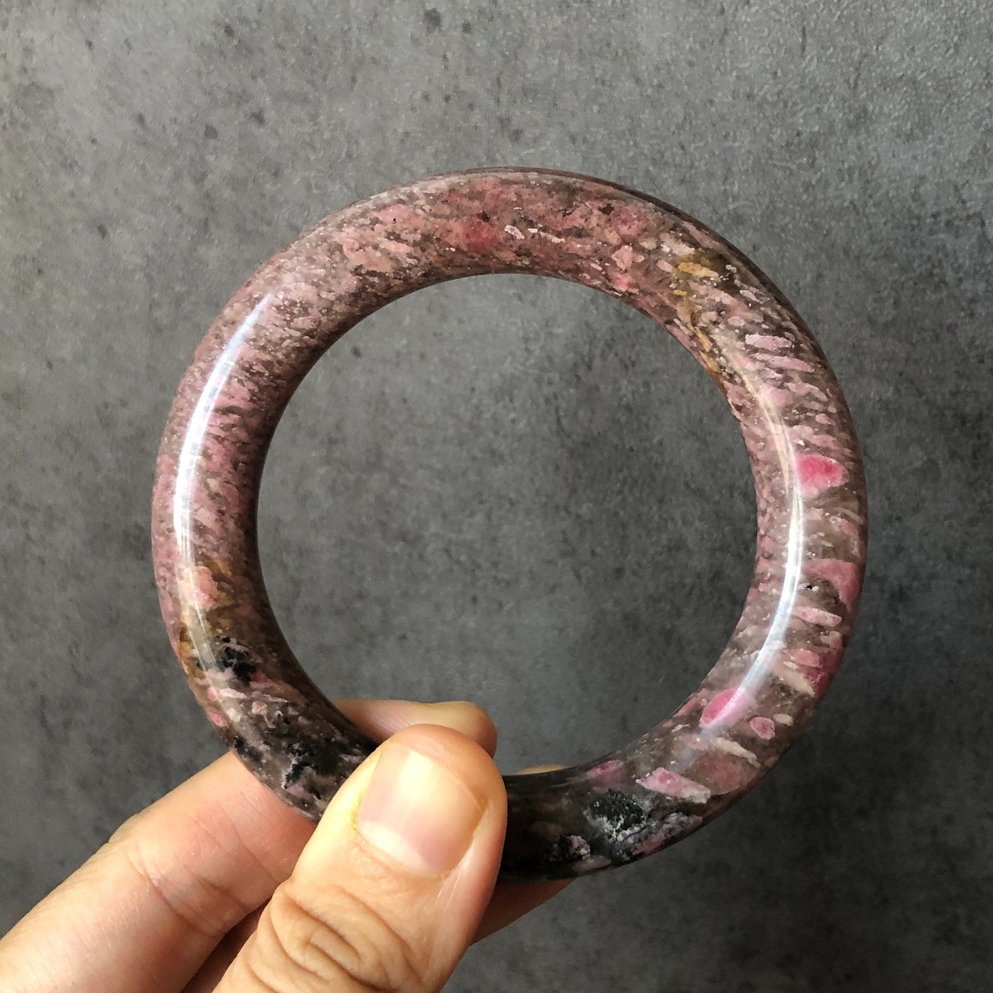 55.3mm Ultra-rare Natural Rhodonite Bangle | Black Night Sakura Rain Cherry Blossom | Stone Bracelet Crystal Gemstone Bangle | Healing Stone