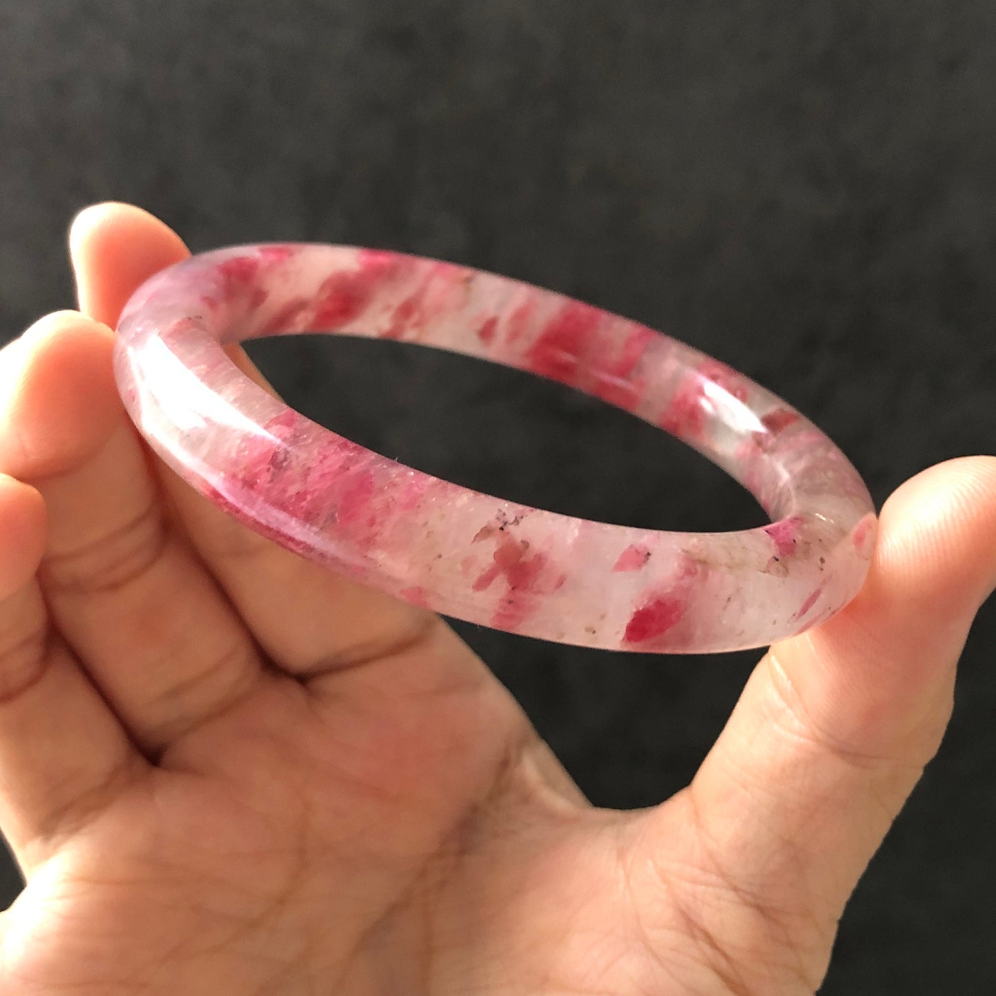 56.6mm Natural Icy Rhodonite Bangle | The Dawn | Plum Blossom Cherry Blossom | Stone Bracelet Crystal Bangle | Healing Stone Gift for her