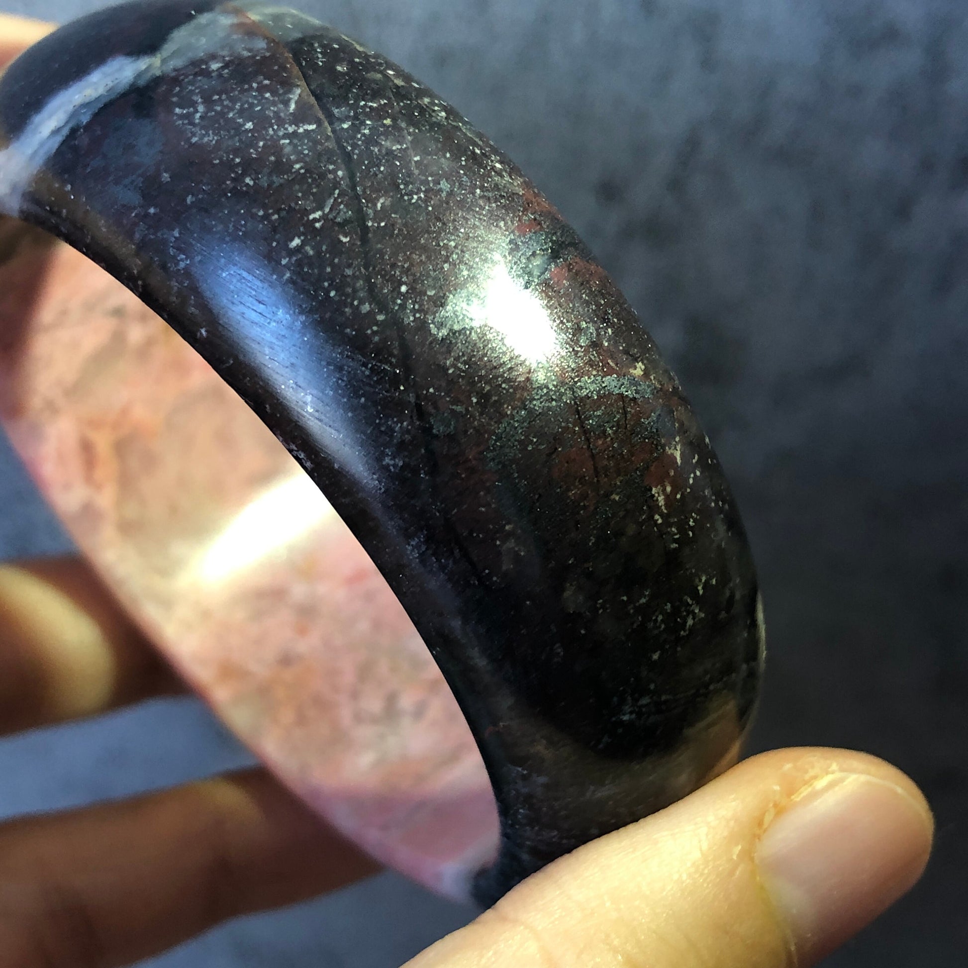 52.7mm Natural Rhodonite Stone Bangle Bracelet | Pink Crystal Bracelet | Raw Stone Bangle | Untreated Gemstone Rock Bangle | Black Stone, punk bangle, black crystal bangle, half face bangle, gemstone bracelet for women, gift for her