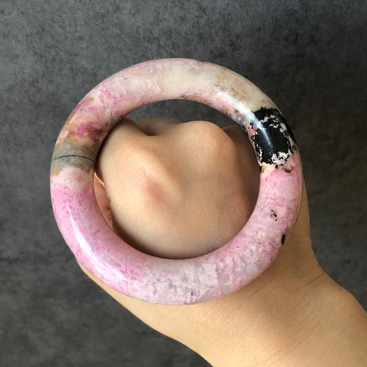 54.3mm Natural Rhodonite Bangle Bracelet | Pink Little Flowers | Untreated Crystal Gemstone Bangle | Healing Stone Bracelet | Gift for her