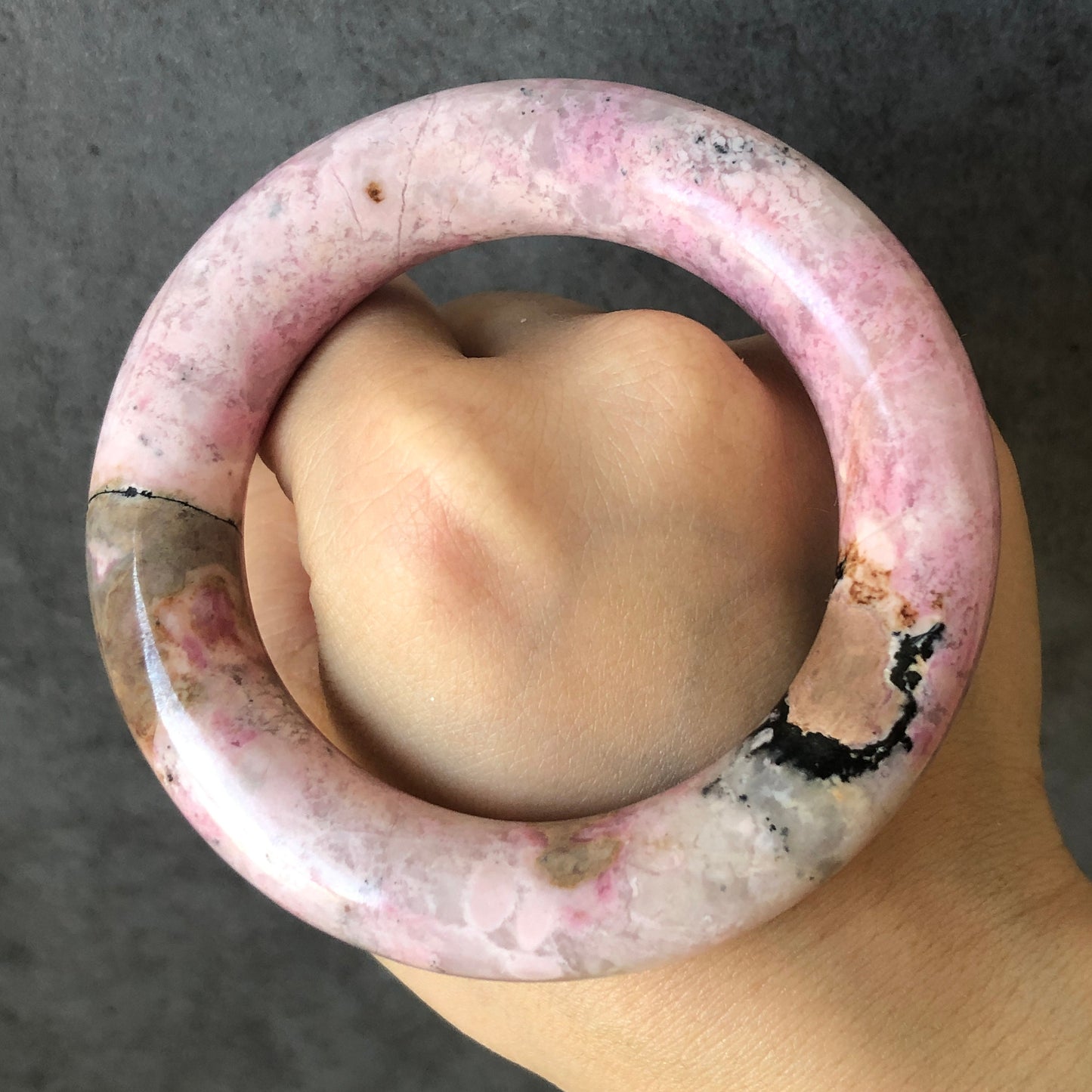 54.3mm Natural Rhodonite Bangle Bracelet | Pink Little Flowers | Untreated Crystal Gemstone Bangle | Healing Stone Bracelet | Gift for her