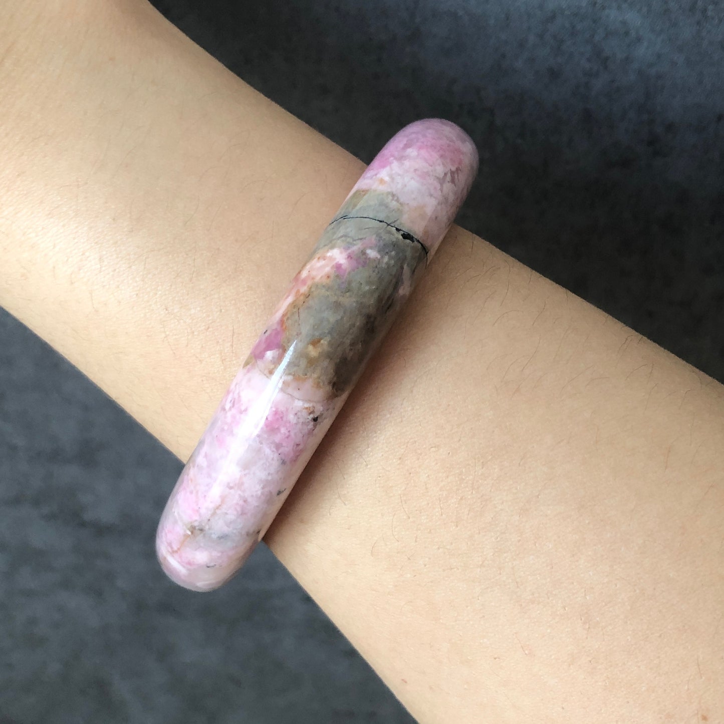 54.3mm Natural Rhodonite Bangle Bracelet | Pink Little Flowers | Untreated Crystal Gemstone Bangle | Healing Stone Bracelet | Gift for her