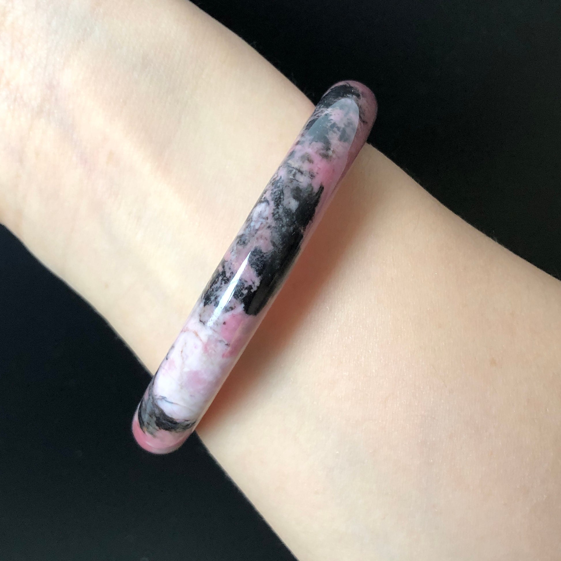 56.5mm Natural Rhodonite Stone Bangle Bracelet | Porcelain blue, pink, black Ink | Baby Blue | Crystal Gemstone Bangle Gift | Healing Stone, blue stone bangle, love stone bangle, real rock bangle, passion stone bangle, bangle for women, rhodonite