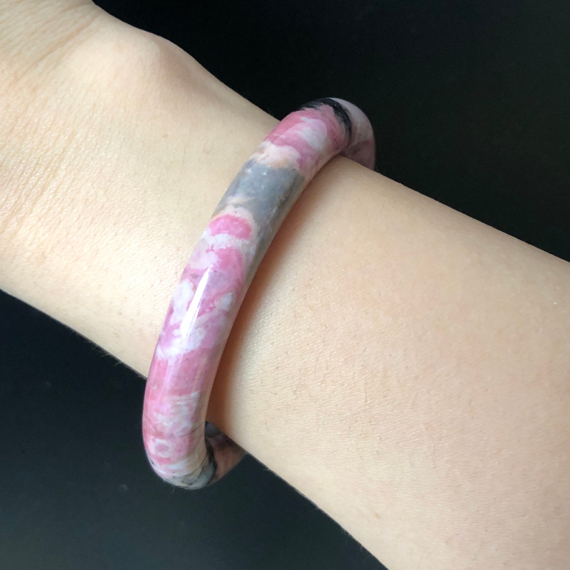 56.5mm Natural Rhodonite Stone Bangle Bracelet | Porcelain blue, pink, black Ink | Baby Blue | Crystal Gemstone Bangle Gift | Healing Stone, blue stone bangle, love stone bangle, real rock bangle, passion stone bangle, bangle for women, rhodonite