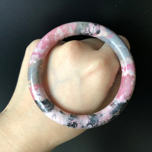 56.5mm Natural Rhodonite Stone Bangle Bracelet | Porcelain blue, pink, black Ink | Baby Blue | Crystal Gemstone Bangle Gift | Healing Stone, blue stone bangle, love stone bangle, real rock bangle, passion stone bangle, bangle for women, rhodonite