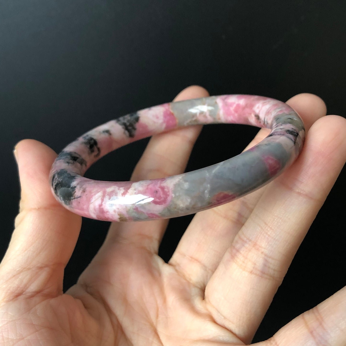 56.5mm Natural Rhodonite Stone Bangle Bracelet | Porcelain blue, pink, black Ink | Baby Blue | Crystal Gemstone Bangle Gift | Healing Stone, blue stone bangle, love stone bangle, real rock bangle, passion stone bangle, bangle for women, rhodonite