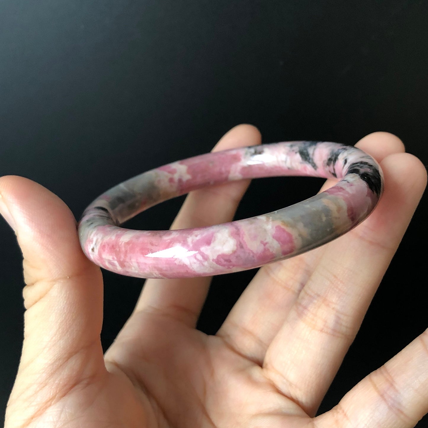 56.5mm Natural Rhodonite Stone Bangle Bracelet | Porcelain blue, pink, black Ink | Baby Blue | Crystal Gemstone Bangle Gift | Healing Stone, blue stone bangle, love stone bangle, real rock bangle, passion stone bangle, bangle for women, rhodonite