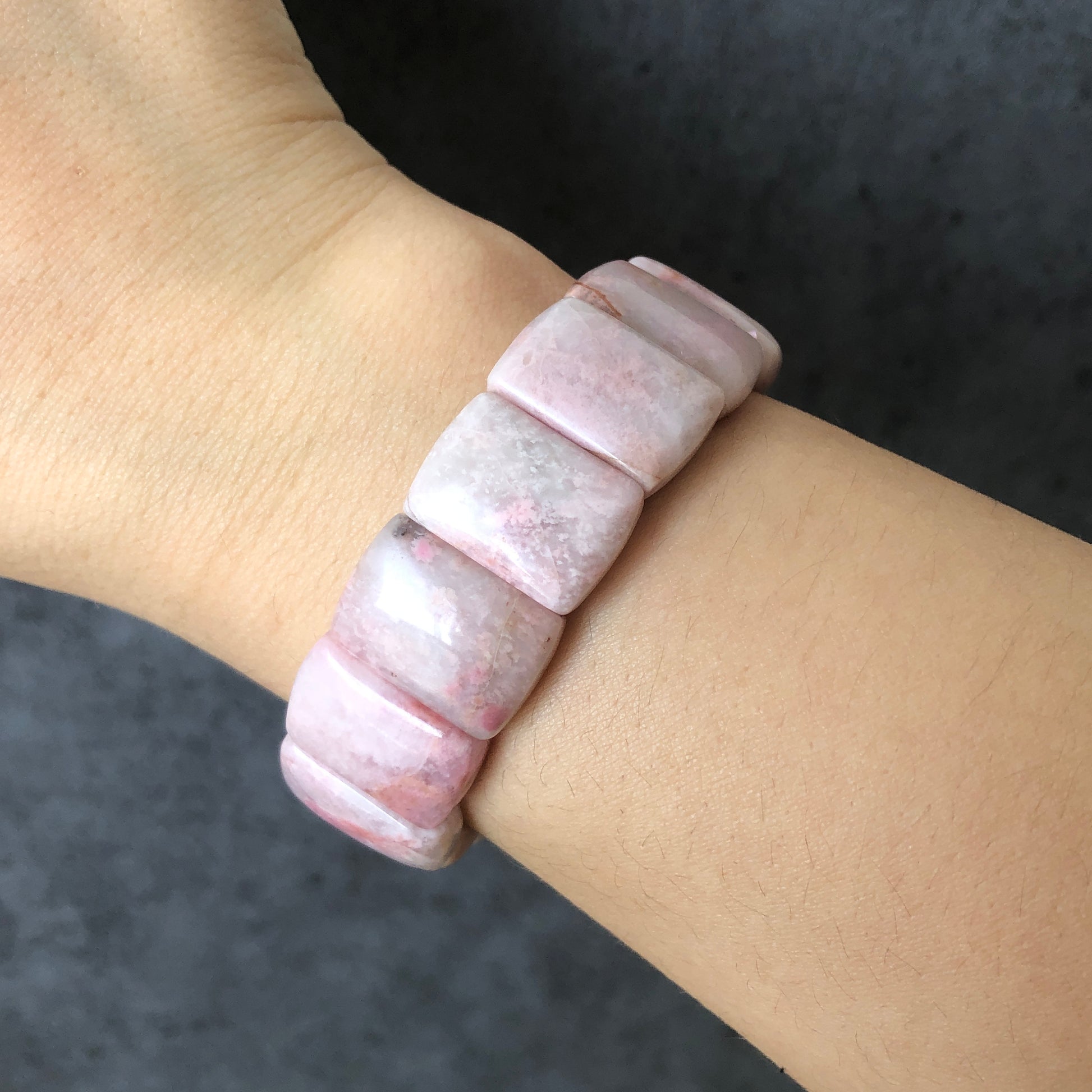 Natural Rhodonite Stone Bracelet | Elastic Stretch Bracelet | White Lace Pink Cloud | Pink Raw Crystal Bangle | Healing Stone Gift for her