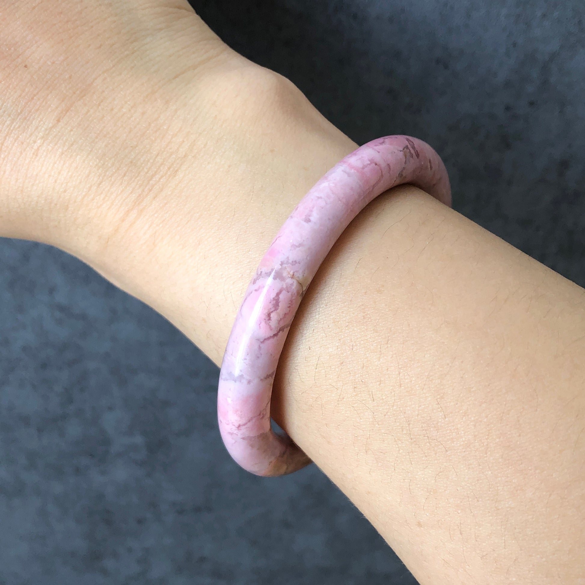 54.3mm Premium Natural Rhodonite Stone Bangle Bracelet | Flowers in the Spring | Icy Sakura Pink | Cherry Blossom | Crystal Gemstone Bangle