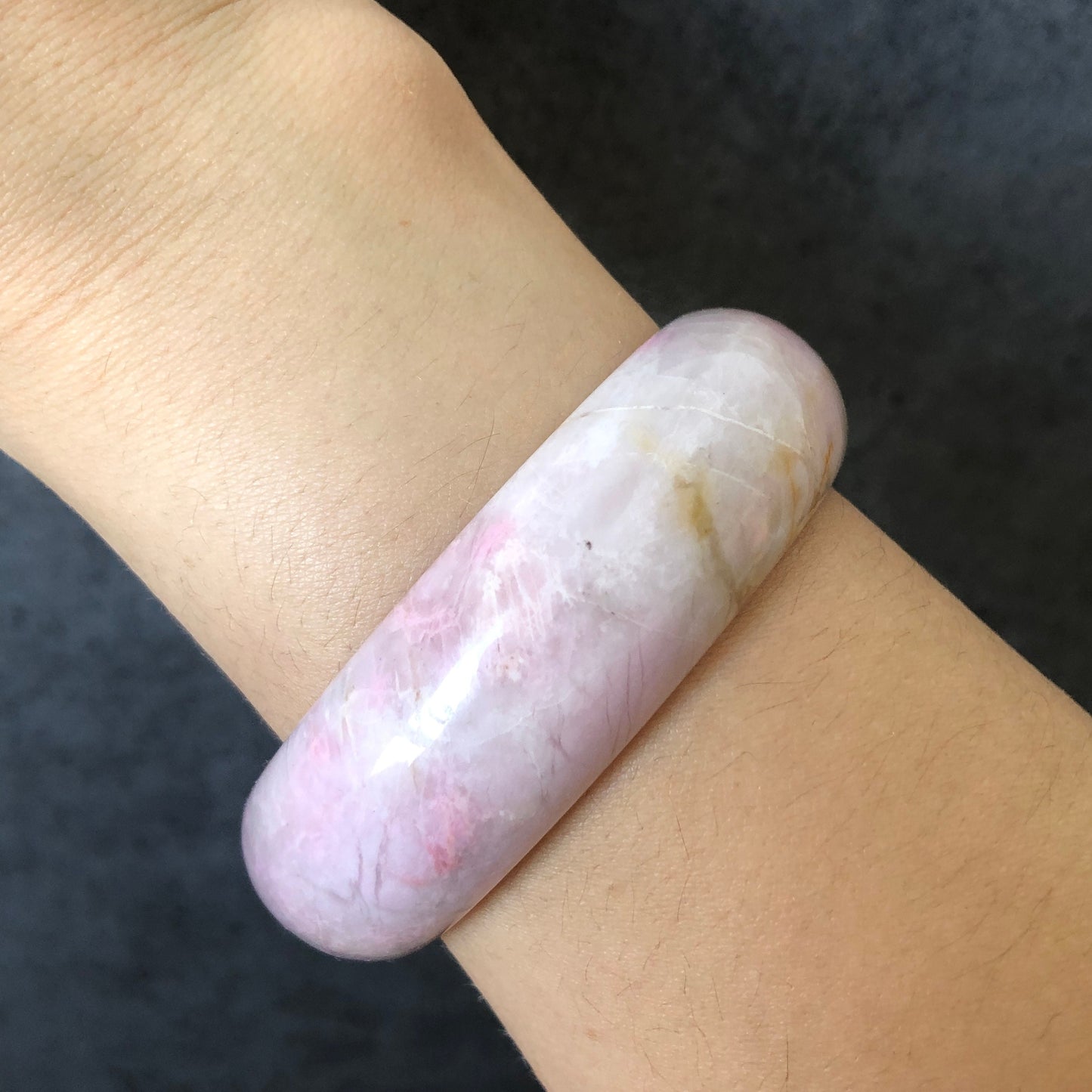 55mm Natural Rhodonite Stone Bangle Bracelet | Strawberry Yogurt | White Pink Gold | Pink Crystal Gemstone Bangle | Healing Stone for women, cute baby pink stone bracelet, rhodonite stone jewelry, raw stone bangle, stone stone bracelet, gift for her