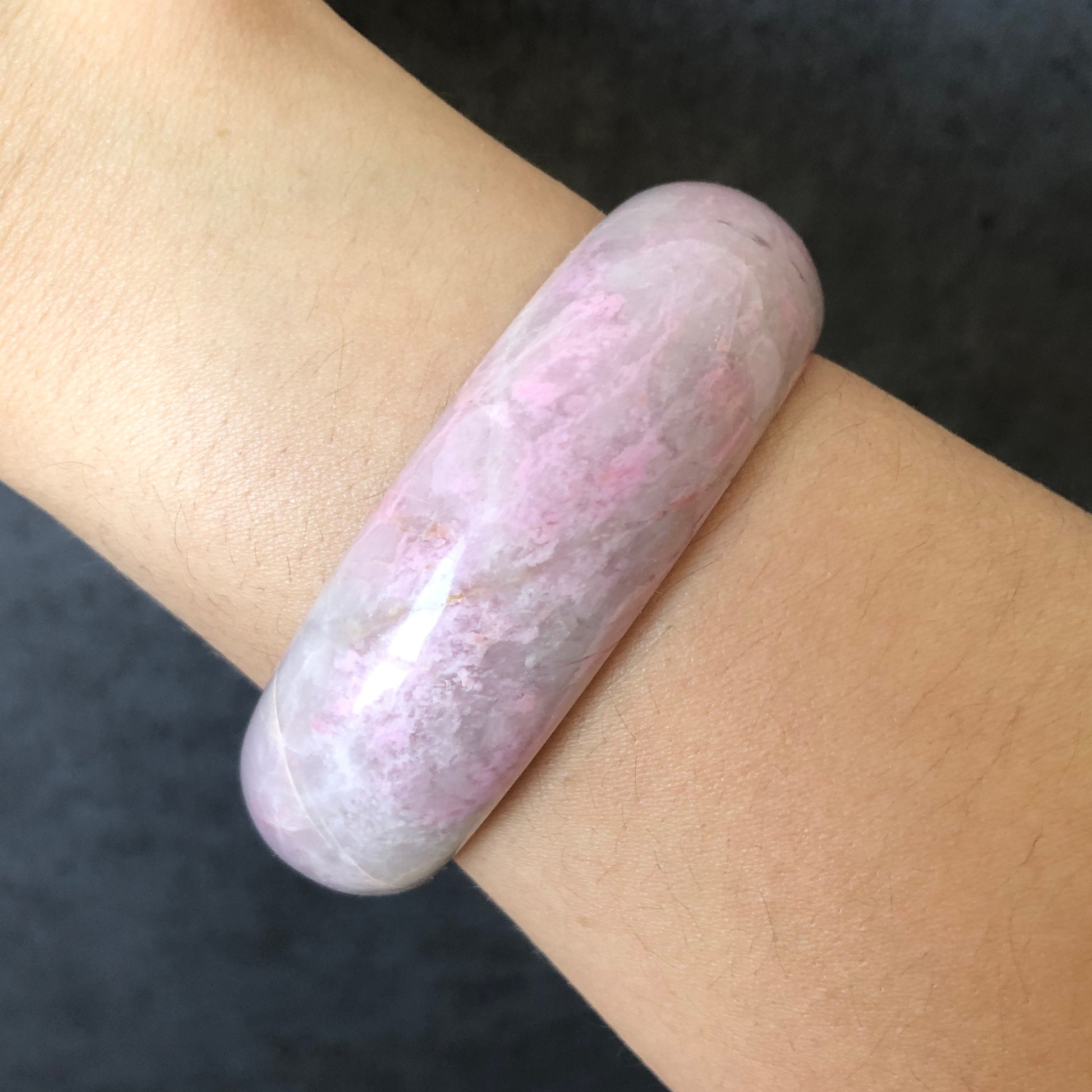 55mm Natural Rhodonite Stone Bangle Bracelet | Strawberry Yogurt | White Pink Gold | Pink Crystal Gemstone Bangle | Healing Stone for women, cute baby pink stone bracelet, rhodonite stone jewelry, raw stone bangle, stone stone bracelet, gift for her