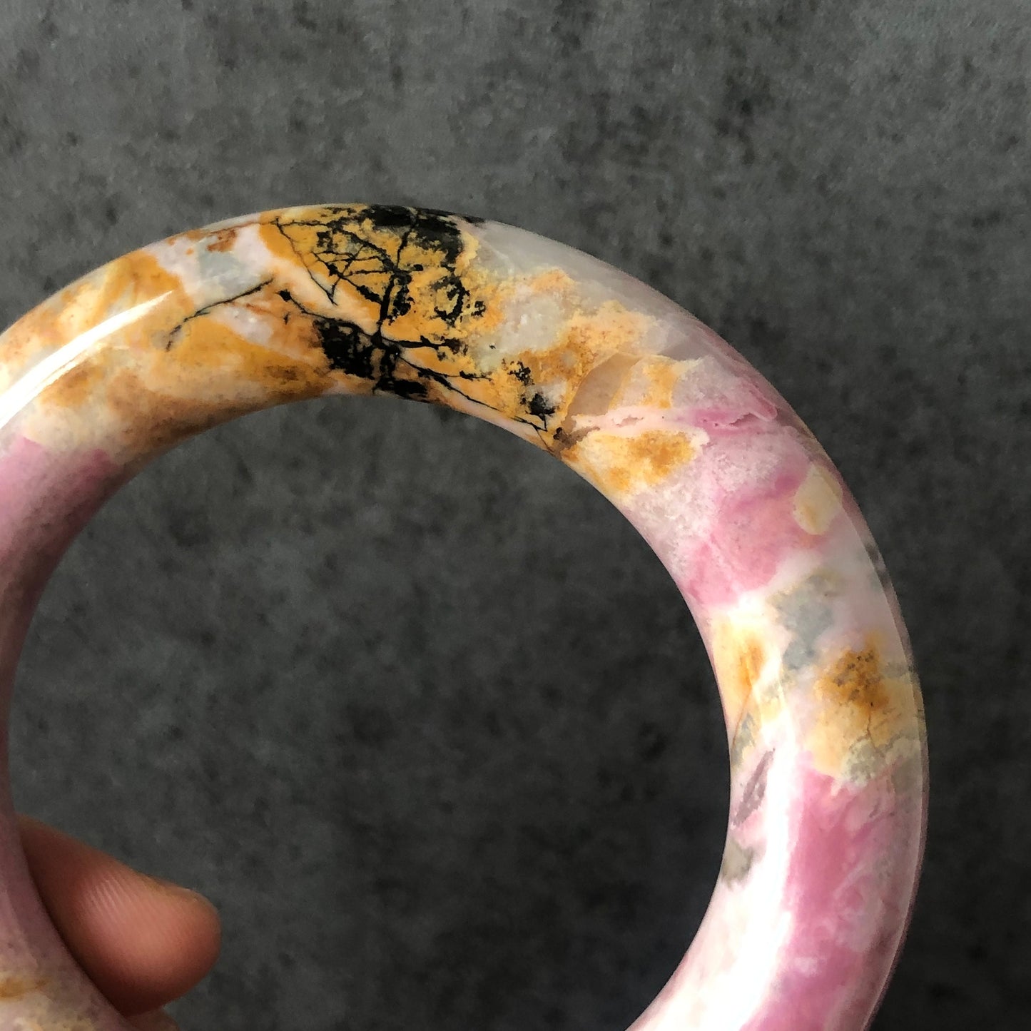 51.7mm Natural Rhodonite Stone Bangle Bracelet | Autumn Leaves | Baby Pink & Gold | Real Crystal Gemstone Rock Bangle | Healing Stone Gift