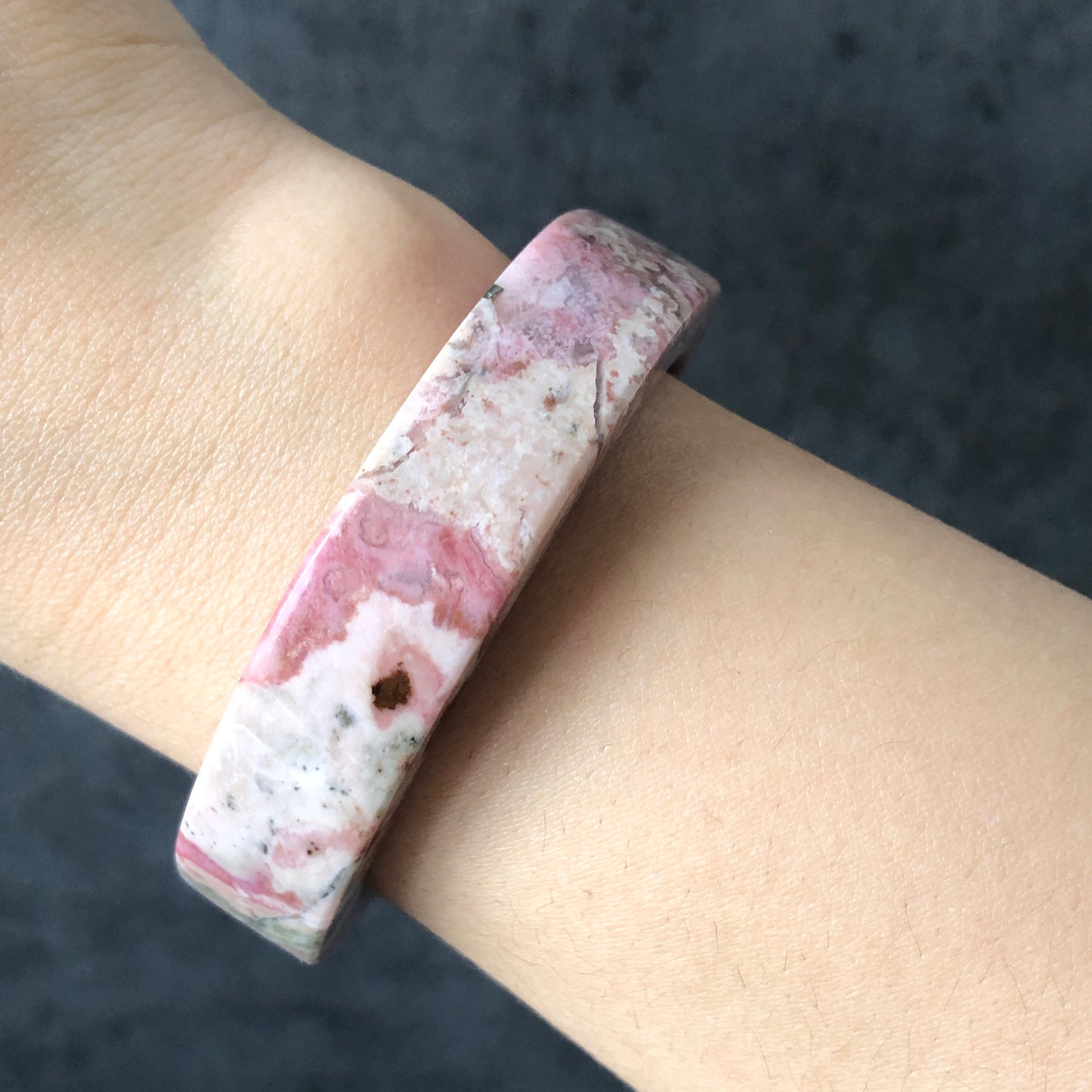 52.4mm High Quality Natural Rhodonite Bangle Bracelet | Matcha Green with Pink | Blooming flowers | Sweet and Poetic | Baby's breath flowers