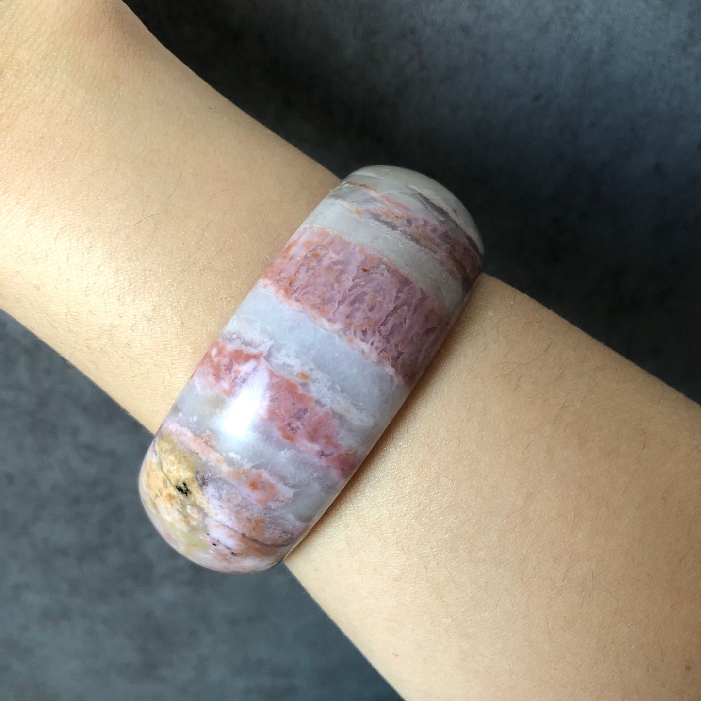 58.9mm Natural Rhodonite Stone Bangle Bracelet | Pink Strip | Crystal Gemstone Stone Bangle | Healing Stone Gift for Women | Raw Stone