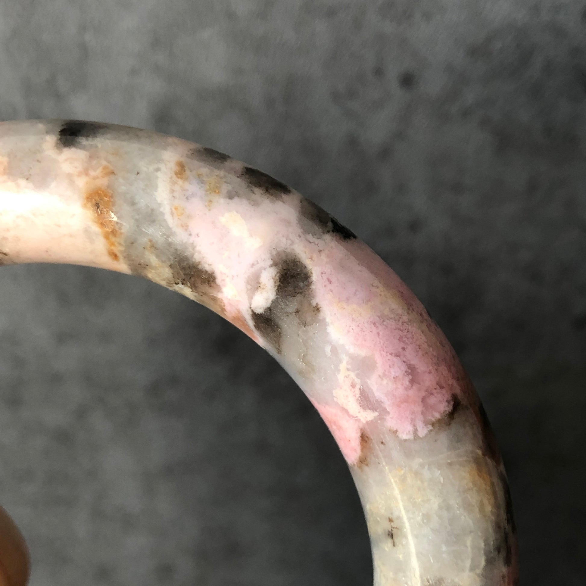 58.1mm High Quality Natural Rhodonite Bangle Bracelet | Snow Flurry | Black Ink with Milky Pink | Cool & Stylish | Crystal Bangle
