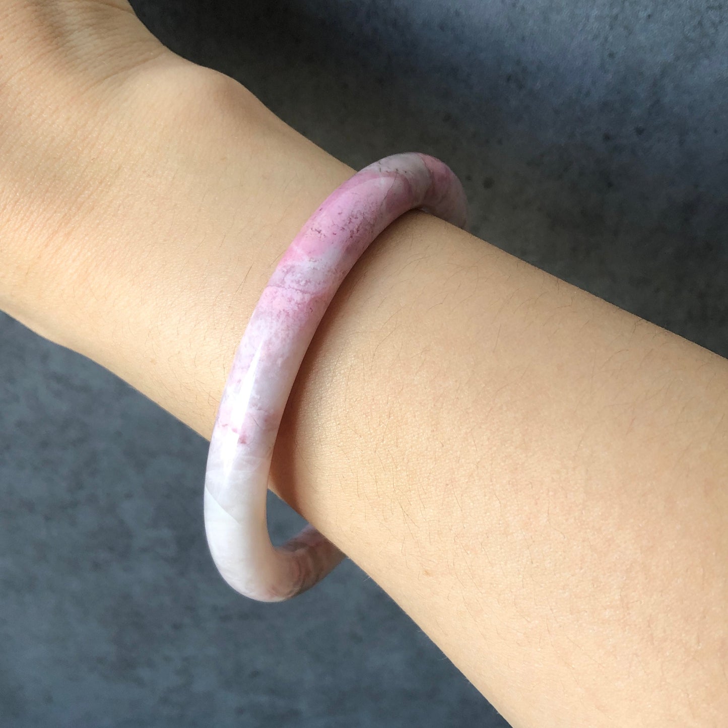 61.4mm Premium Rare Find Rhodonite Stone Bangle Bracelet | The Snowy | Milky White  Pink | Crystal Gemstone Bangle | Healing Stone for Women, pink raw stone bangle, pink rock bracelet, white gemstone bangle, love stone gift for her, rhodonite jewelry