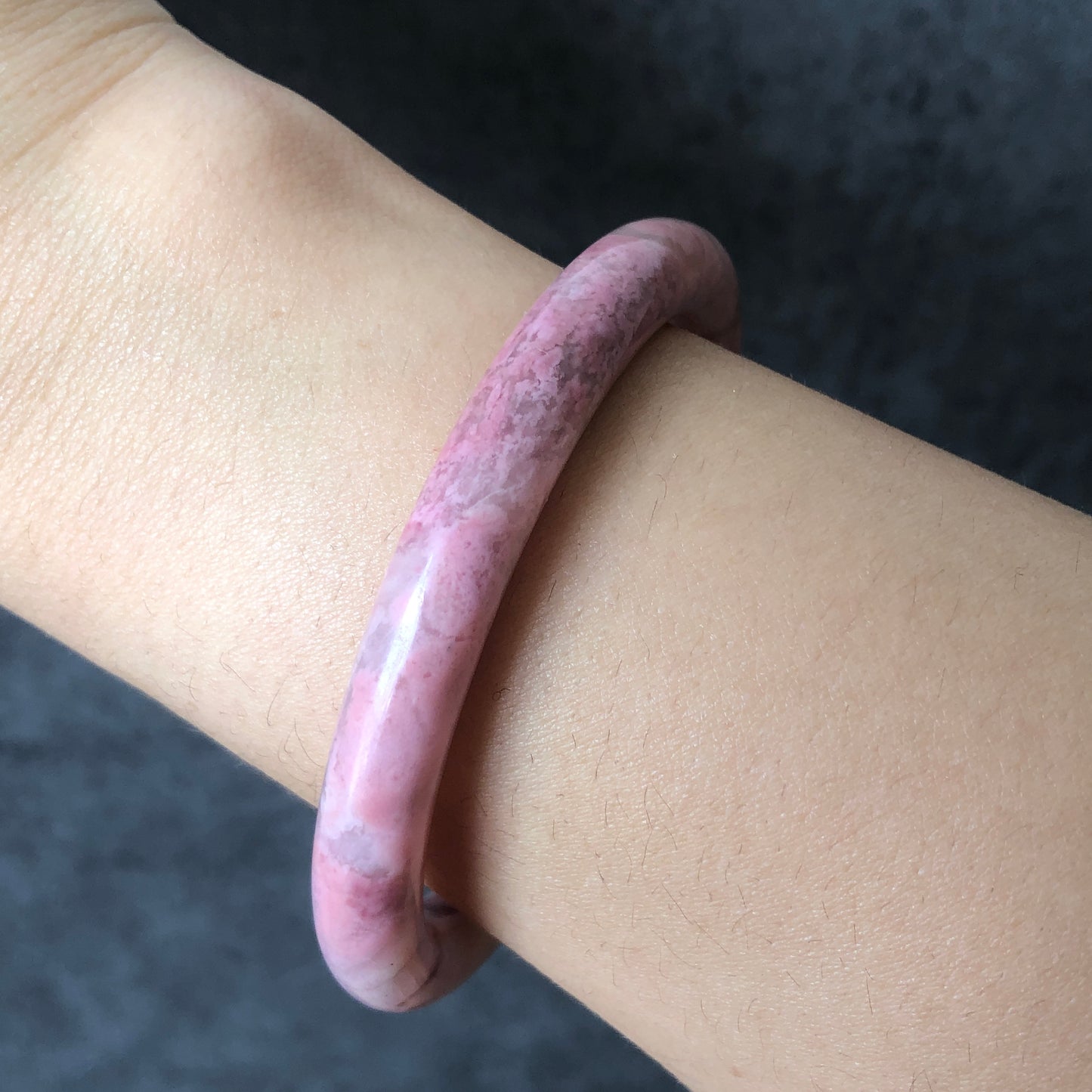 56.4mm Premium Natural Rhodonite Stone Bangle Bracelet | Flowers in the Spring | Sakura Baby Pink | Cherry Blossom | Pink Crystal Bangle, pink raw stone bangle, pink gemstone bracelet, healing stone gift for her, women bangle, pink rhodonite jewelry