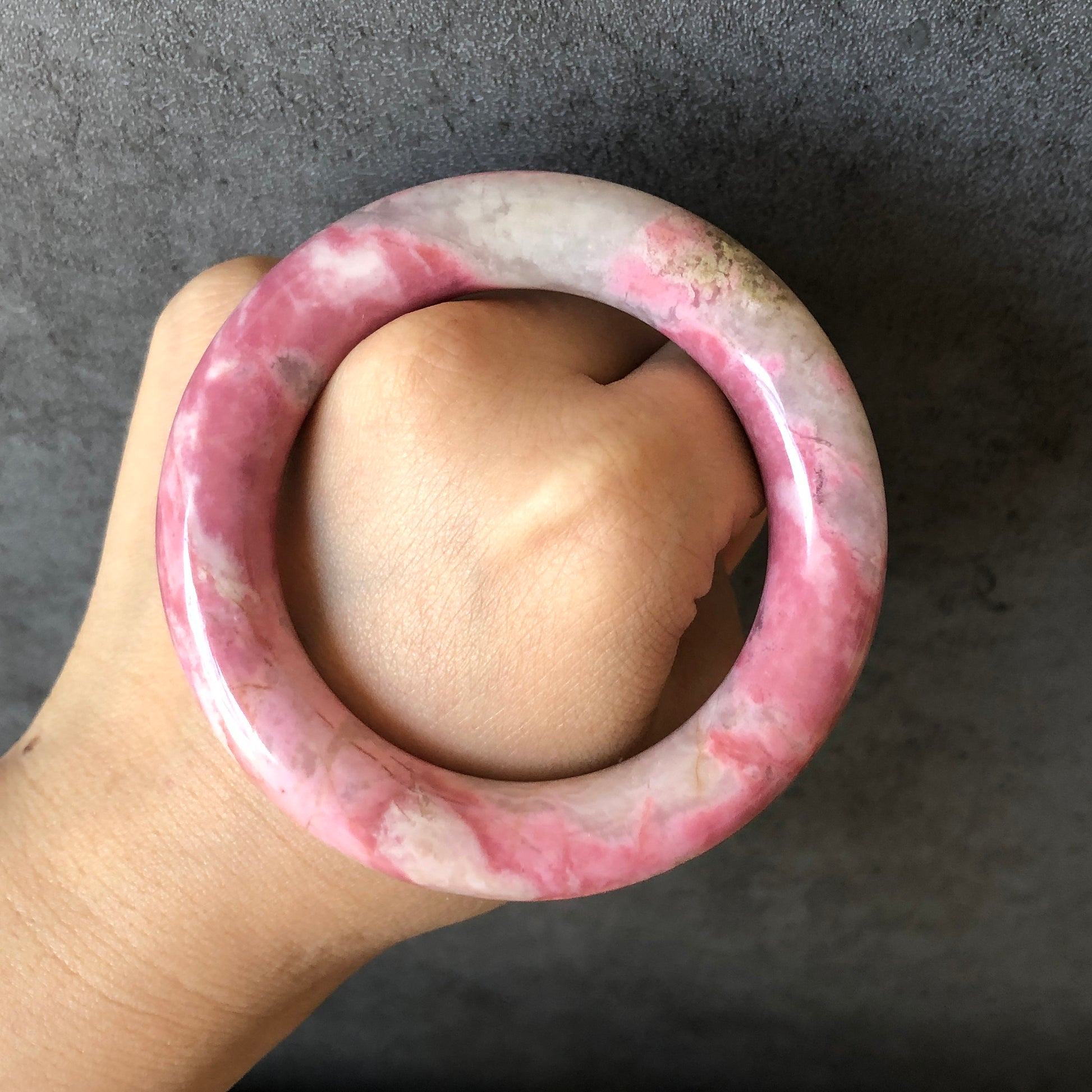 52.6mm Natural Rhodonite Bangle Bracelet | Pink Cloud | Baby Pink Crystal Bangle | Raw Stone Bangle | Gemstone Bracelet | Healing Stone Gift, rosy pink bangle, bangle for women, pink gemstone, pink rhodonite jewelry, bracelet for women, love stone