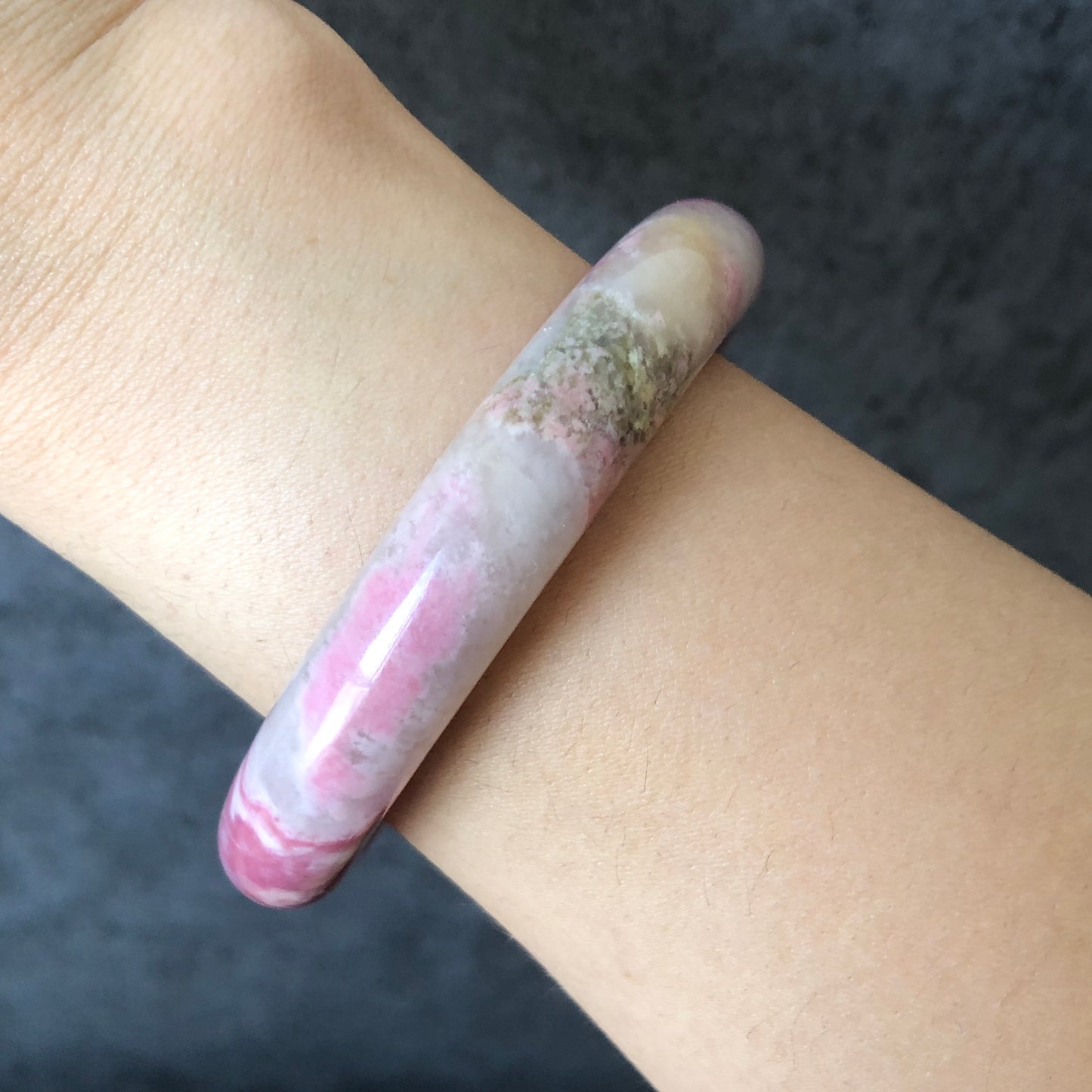 52.6mm Natural Rhodonite Bangle Bracelet | Pink Cloud | Baby Pink Crystal Bangle | Raw Stone Bangle | Gemstone Bracelet | Healing Stone Gift, rosy pink bangle, bangle for women, pink gemstone, pink rhodonite jewelry, bracelet for women, love stone