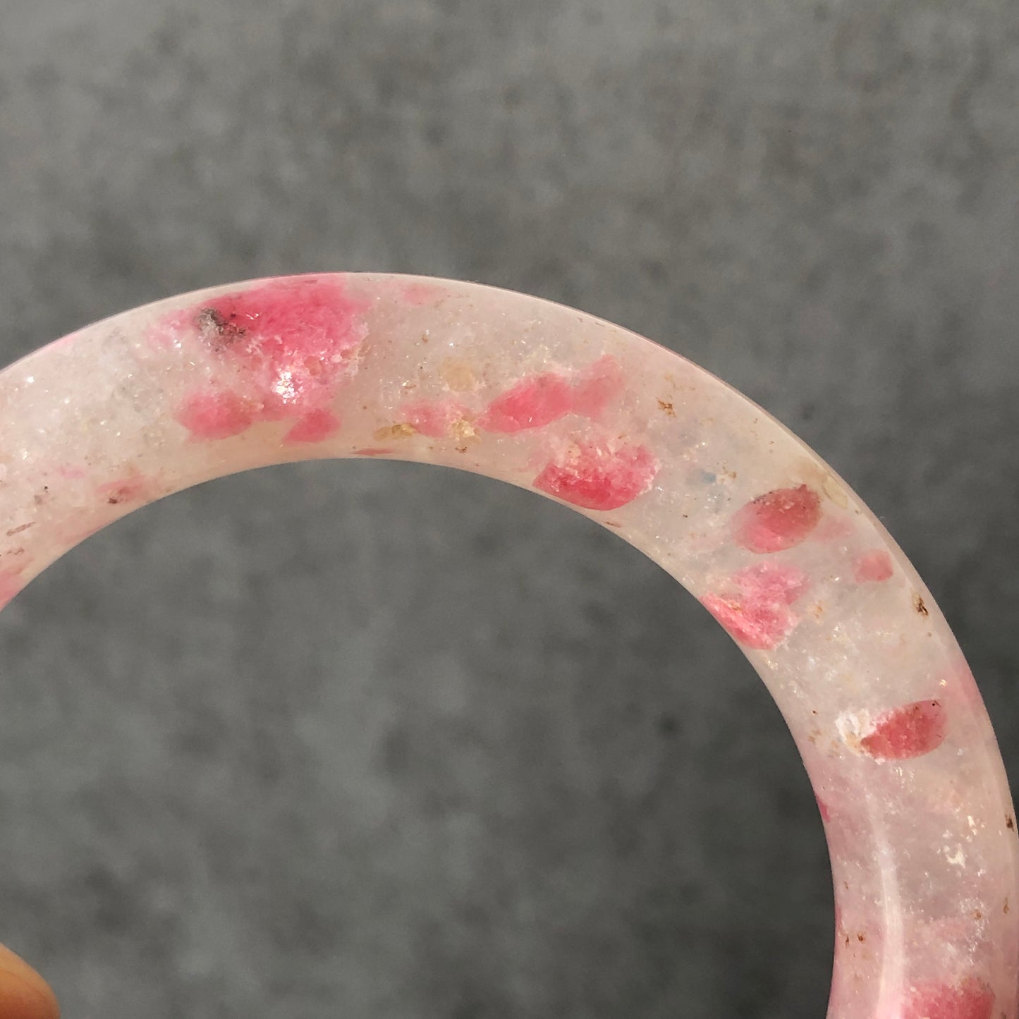 56.5mm Natural Icy Rhodonite Bangle | Milky Pink Sakura Rain Plum Cherry Blossom | Raw Stone Bracelet Crystal Bangle | Healing Stone Gift