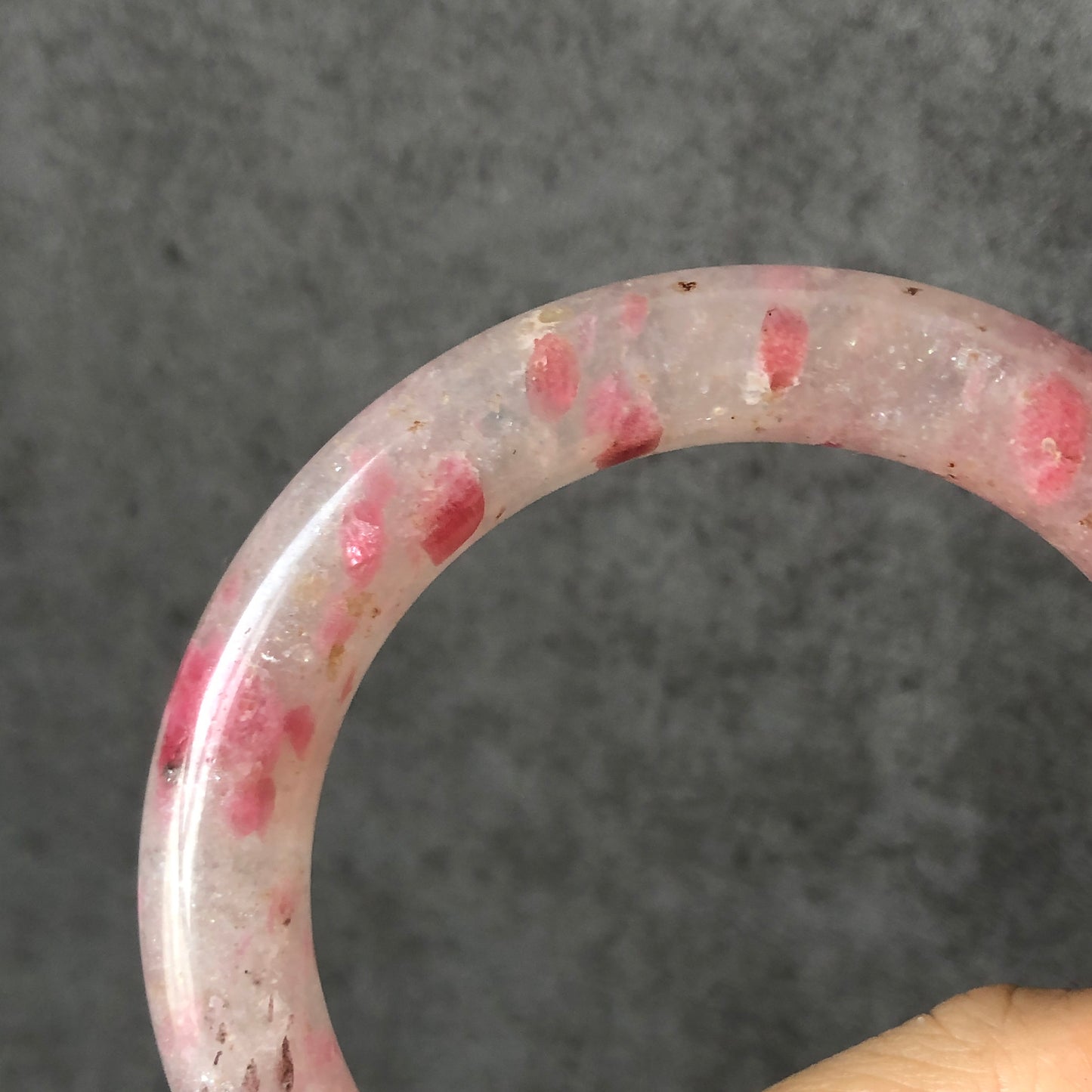 56.5mm Natural Icy Rhodonite Bangle | Milky Pink Sakura Rain Plum Cherry Blossom | Raw Stone Bracelet Crystal Bangle | Healing Stone Gift