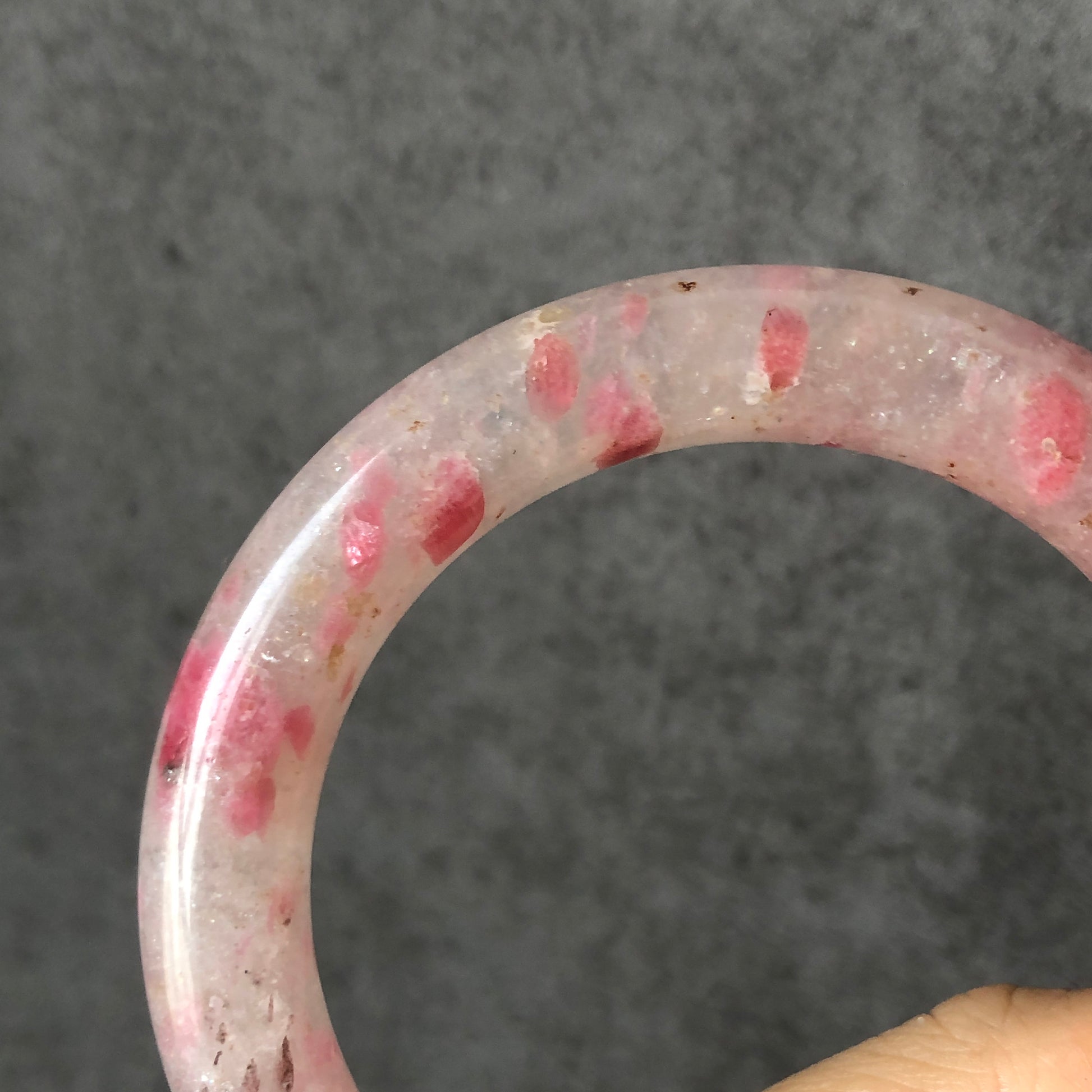 56.5mm Natural Icy Rhodonite Bangle | Milky Pink Sakura Rain Plum Cherry Blossom | Raw Stone Bracelet Crystal Bangle | Healing Stone Gift