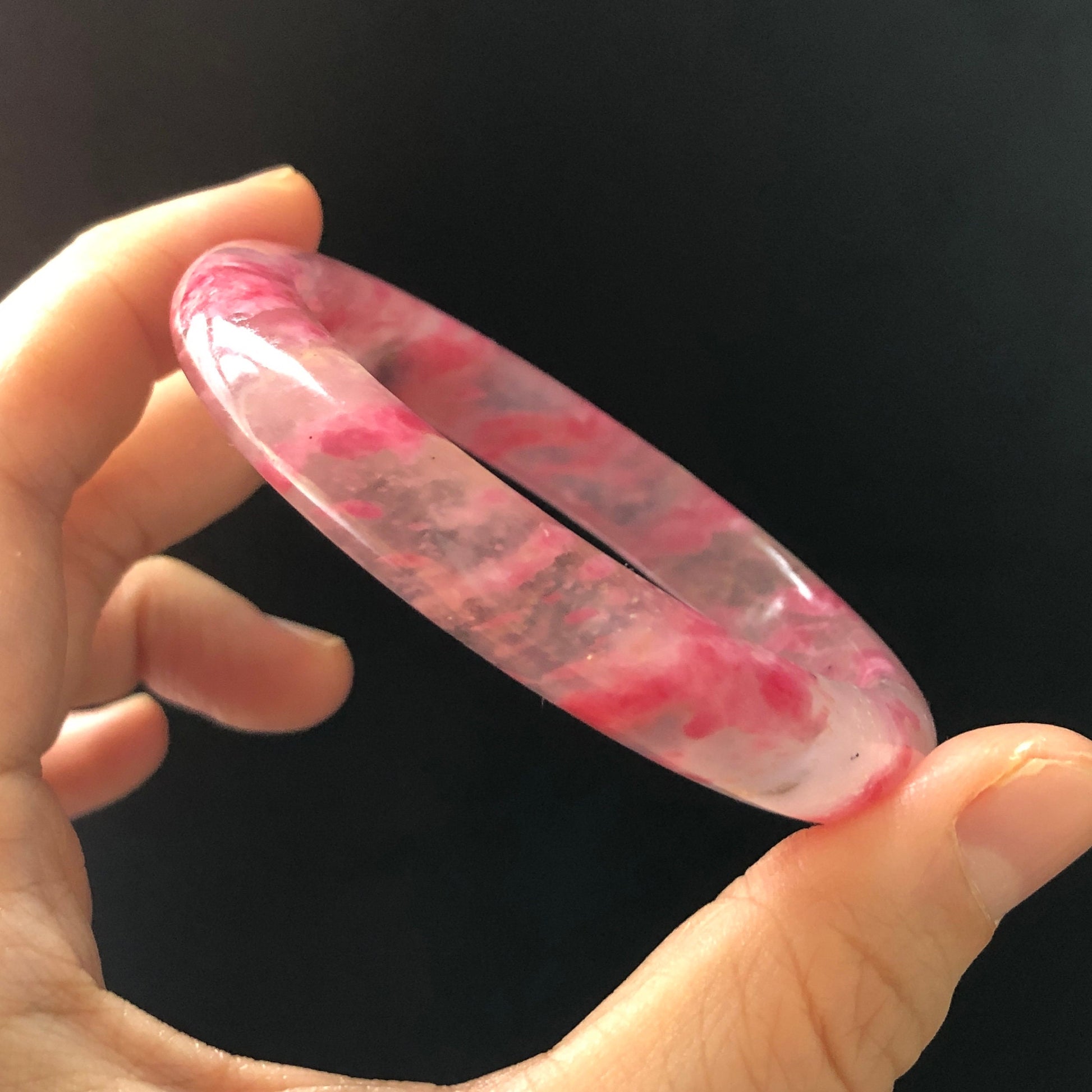 56.6mm Premium Ultra-rare Natural Icy Rhodonite Bangle | Red Clouds | Sakura Rain | Plum Blossom | Cherry Blossom | Stone Crystal Bangle