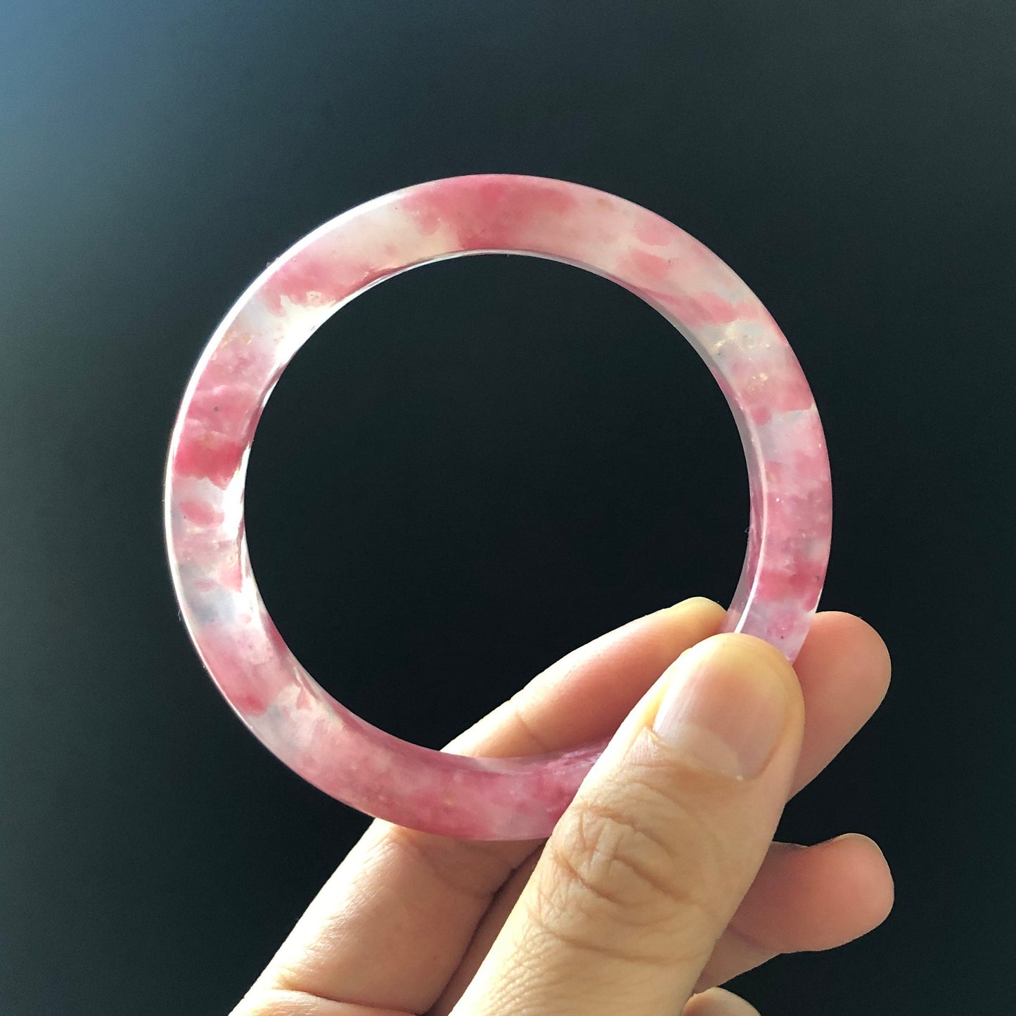 56.6mm Premium Ultra-rare Natural Icy Rhodonite Bangle | Red Clouds | Sakura Rain | Plum Blossom | Cherry Blossom | Stone Crystal Bangle