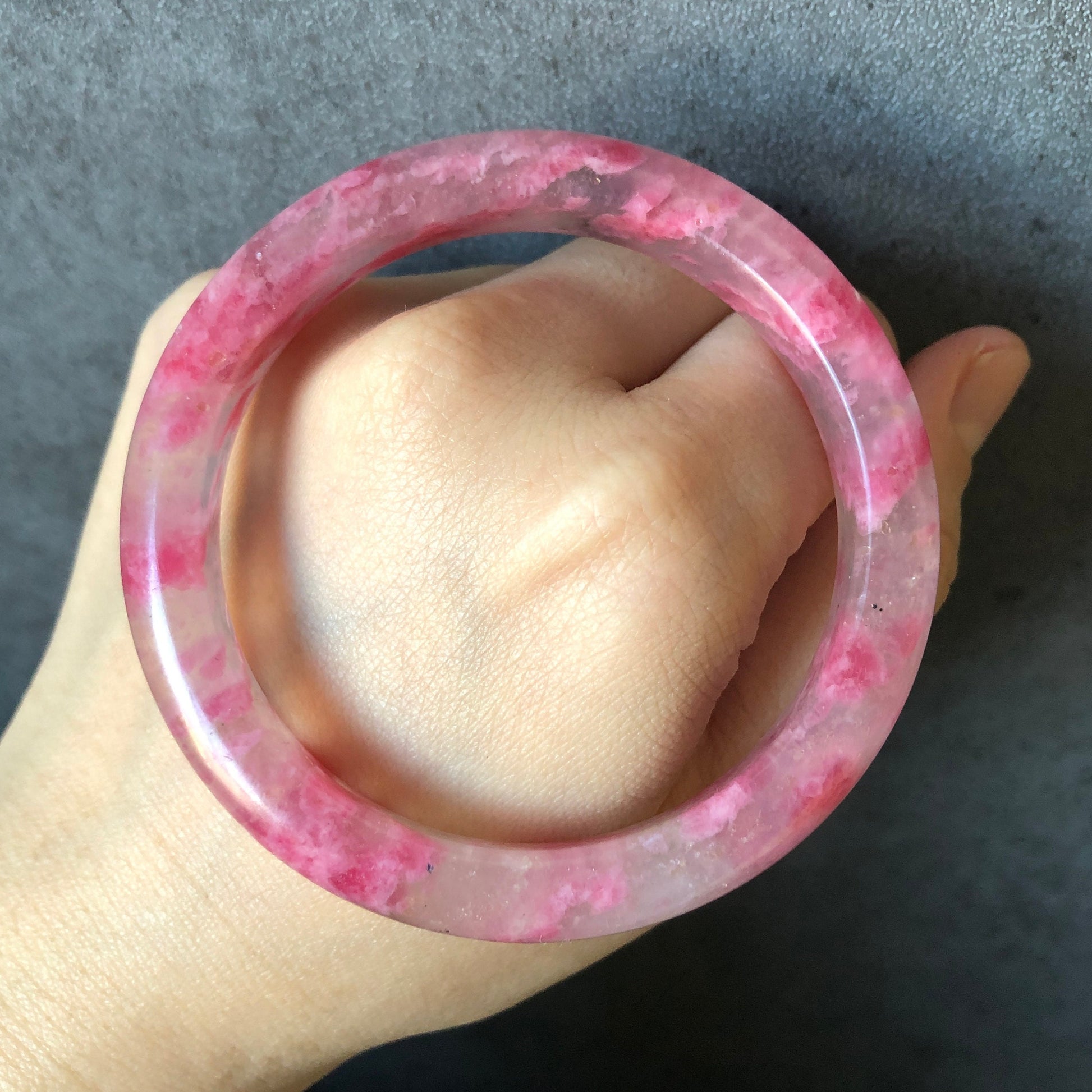 56.6mm Premium Ultra-rare Natural Icy Rhodonite Bangle | Red Clouds | Sakura Rain | Plum Blossom | Cherry Blossom | Stone Crystal Bangle